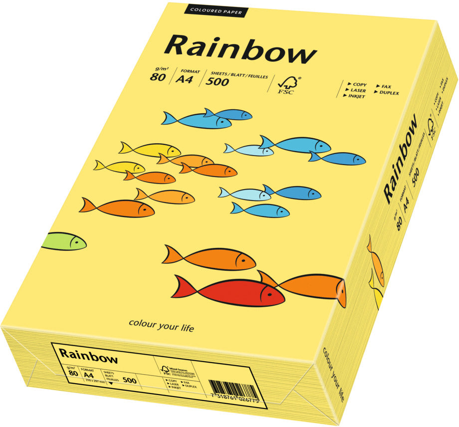 Rainbow Farbiges Kopierpapier Gelb – A4, 80 g/m², 500 Blatt