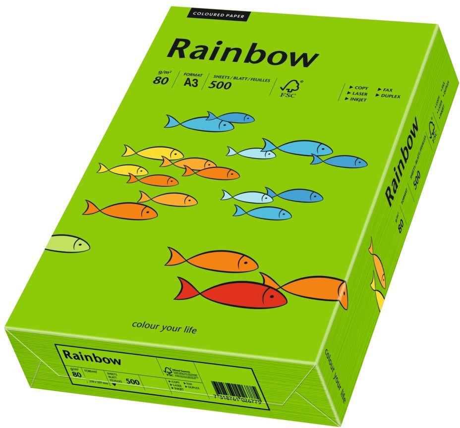 Rainbow Farbiges Kopierpapier intensivgrün – A3, 80 g/m², 500 Blatt