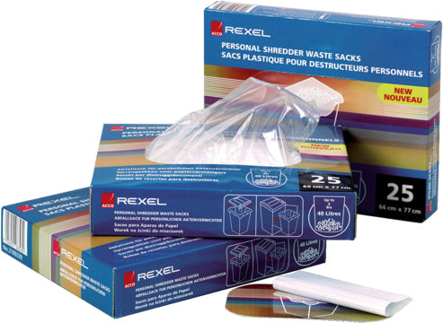 Rexel Abfallsäcke für Aktenvernichter – 175 l (600 × 600 × 1'200 mm), für 1150, 1250, 1500 Auto und andere – 100 Stück