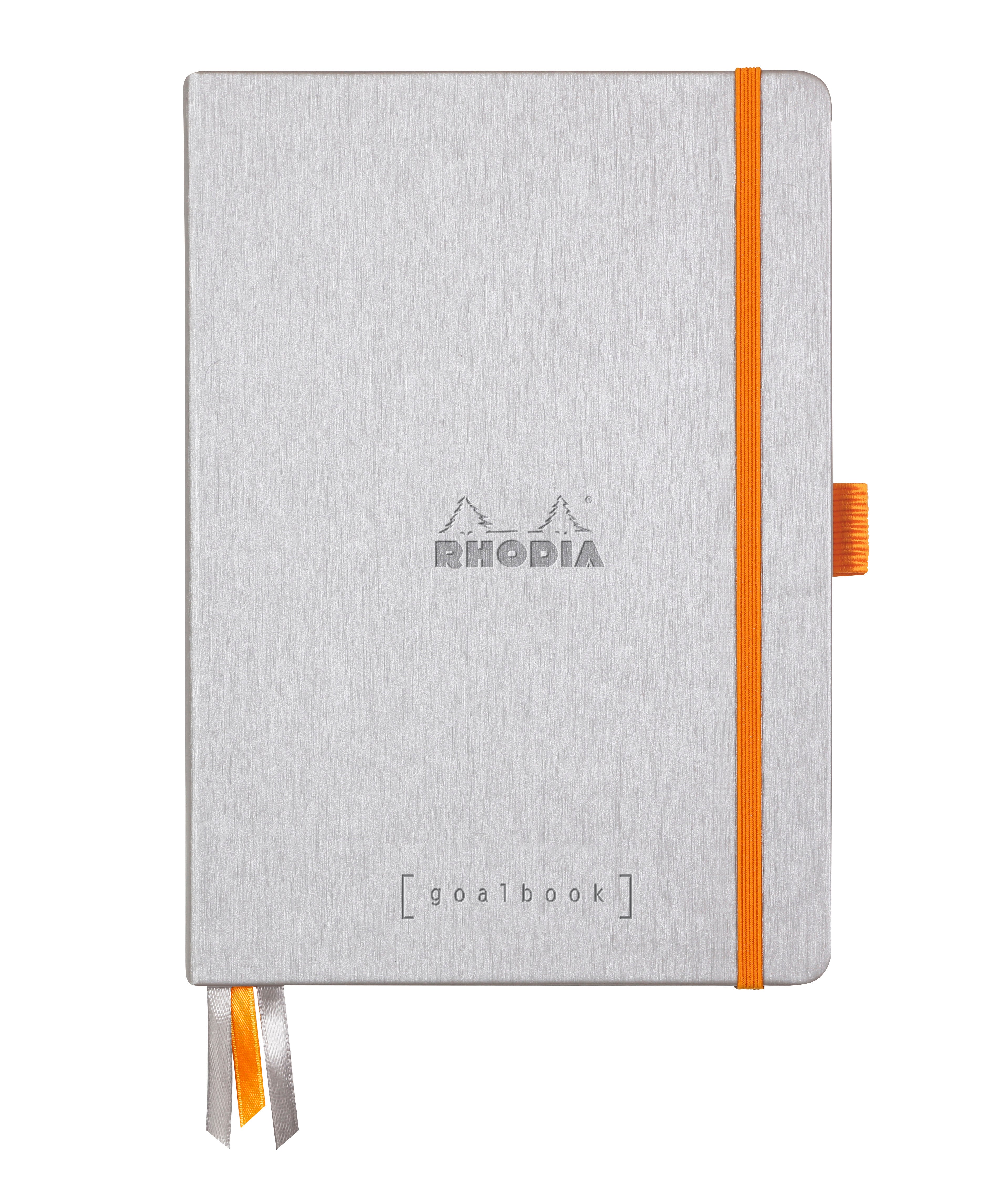 Rhodia Goalbook Notizbuch – A5 – punktiert – 240 Seiten – Hardcover, Gummiband, Bleistifthalter – silber