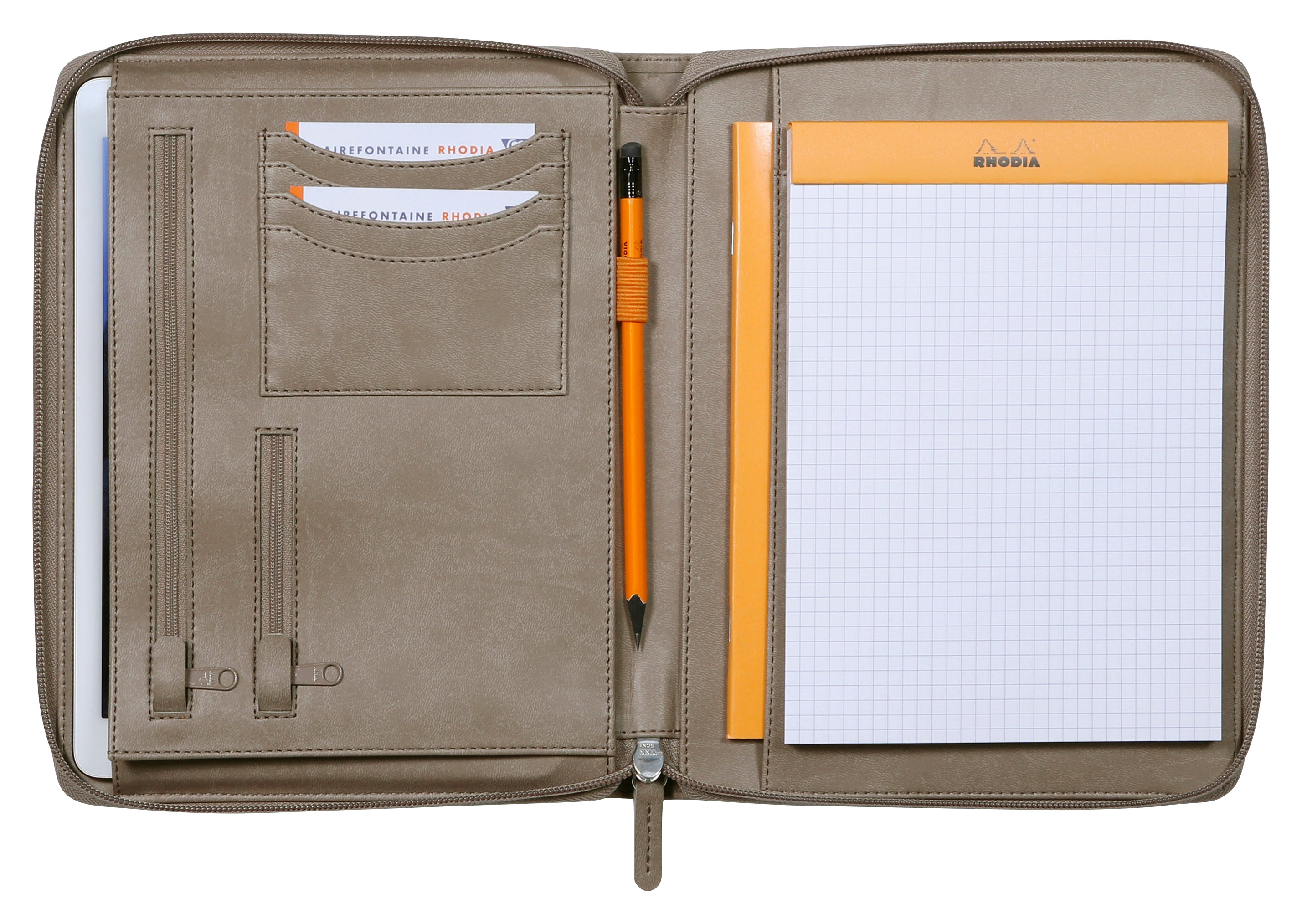 Rhodia Konferenzmappe 168101C, für A5, Reissverschluss – Kunstleder – Taupe