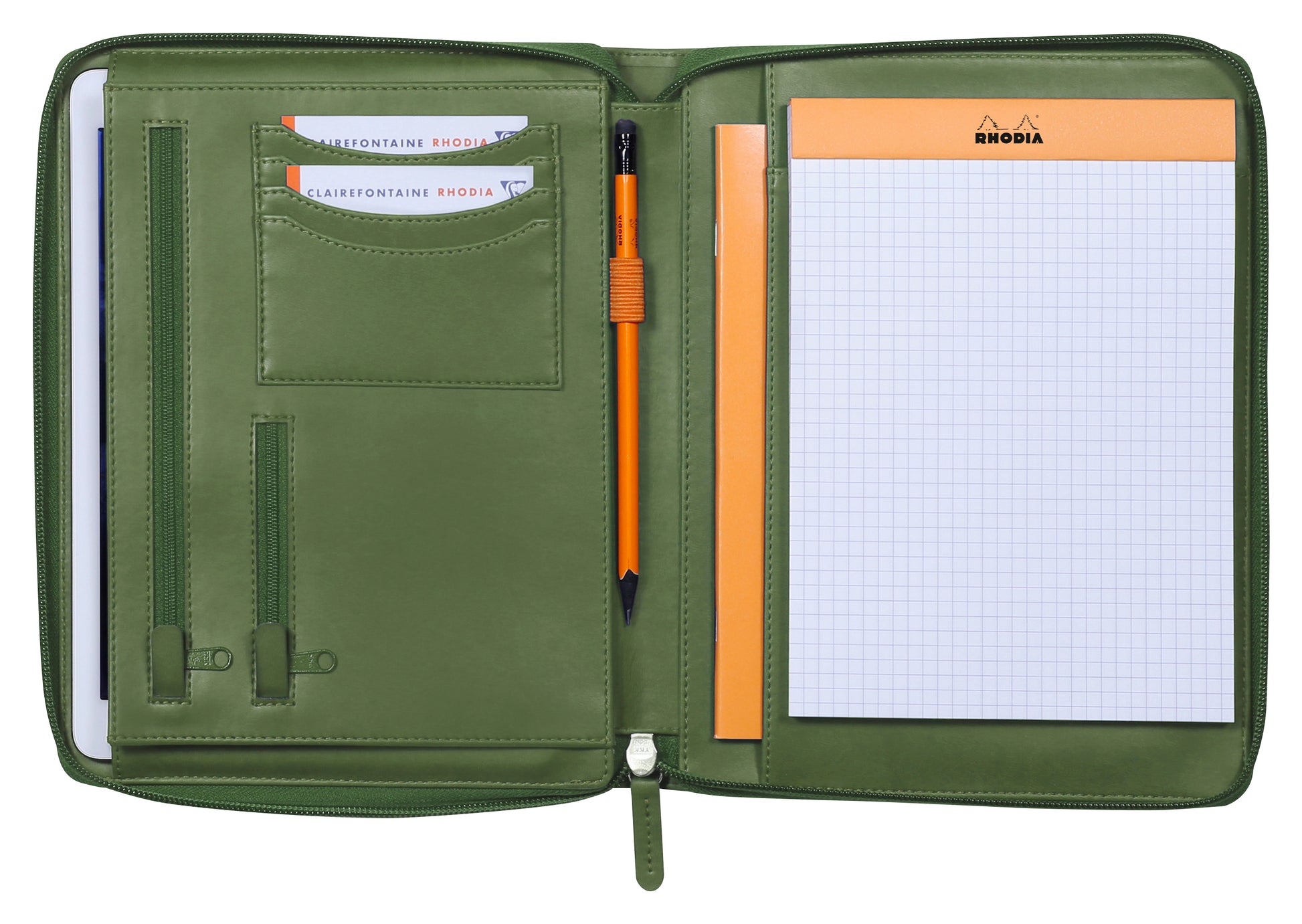 Rhodia Konferenzmappe 168102C, für A5, Reissverschluss – Kunstleder – Salbei