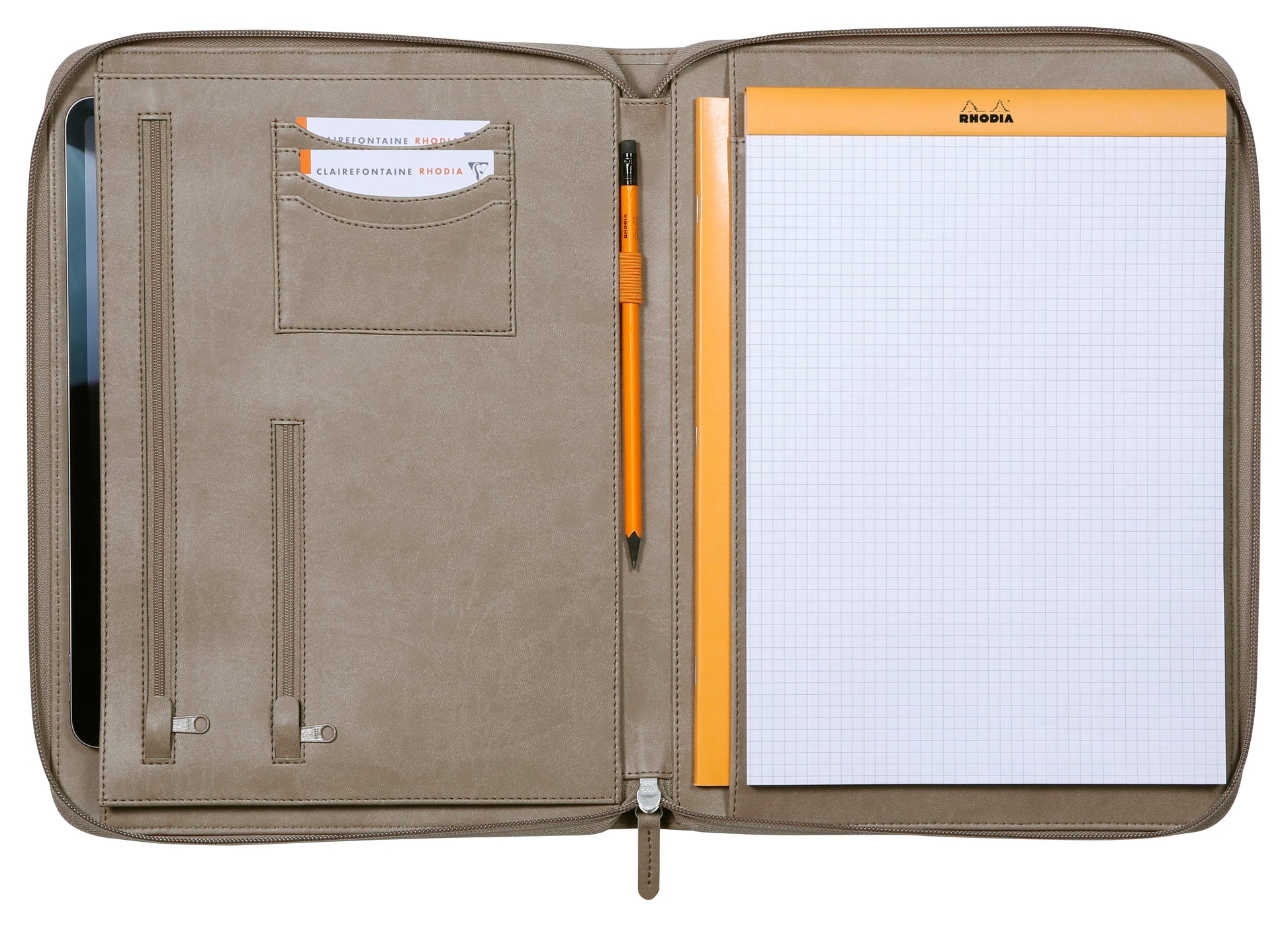 Rhodia Konferenzmappe 168117C, für A4, Reissverschluss – Kunstleder – Taupe