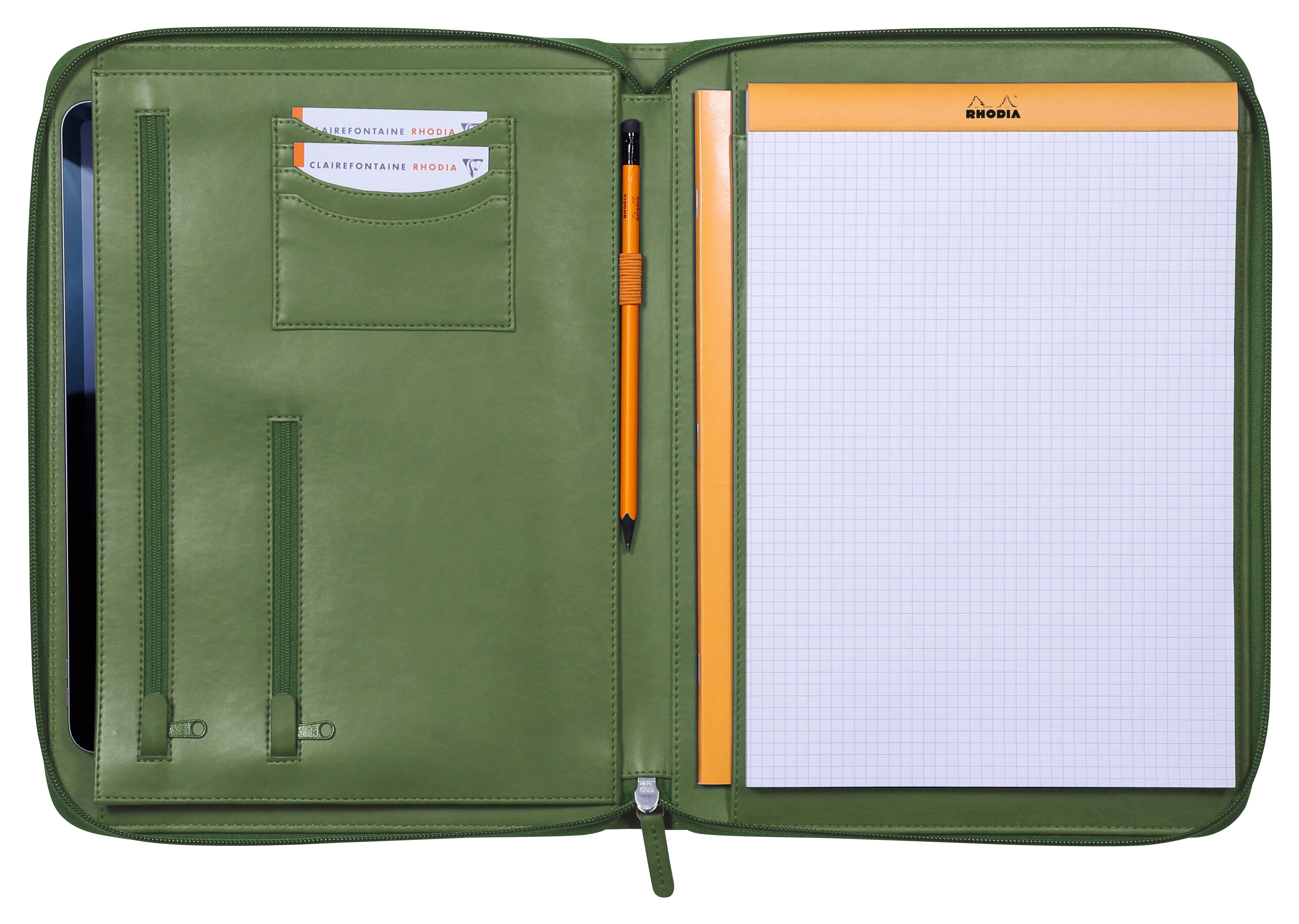 Rhodia Konferenzmappe 168118C, für A4, Reissverschluss – Kunstleder – Salbei