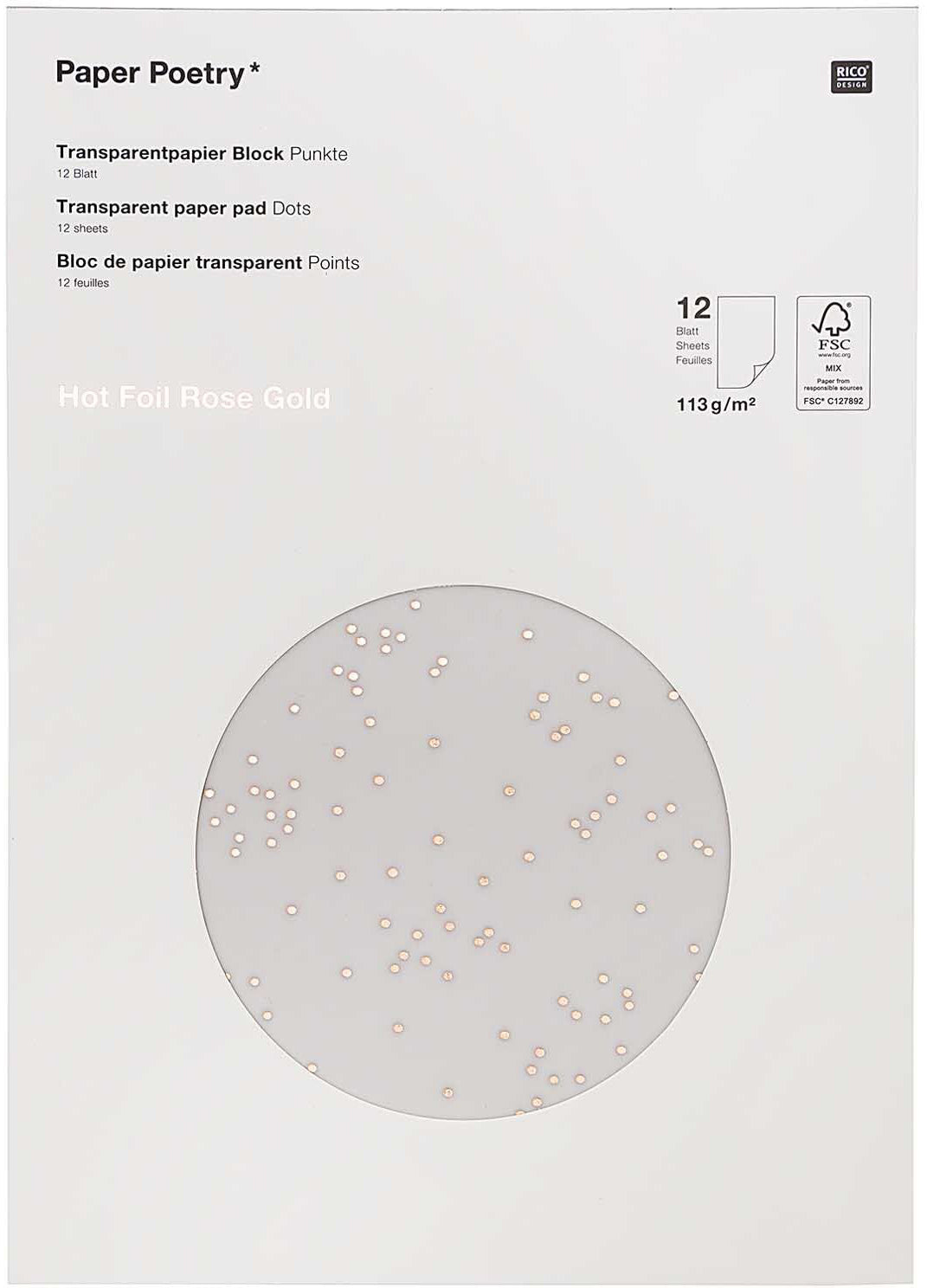 Rico Design – Transparentpapierblock Paper Poetry – A4, 113 g/m², Punkte, 12 Blatt