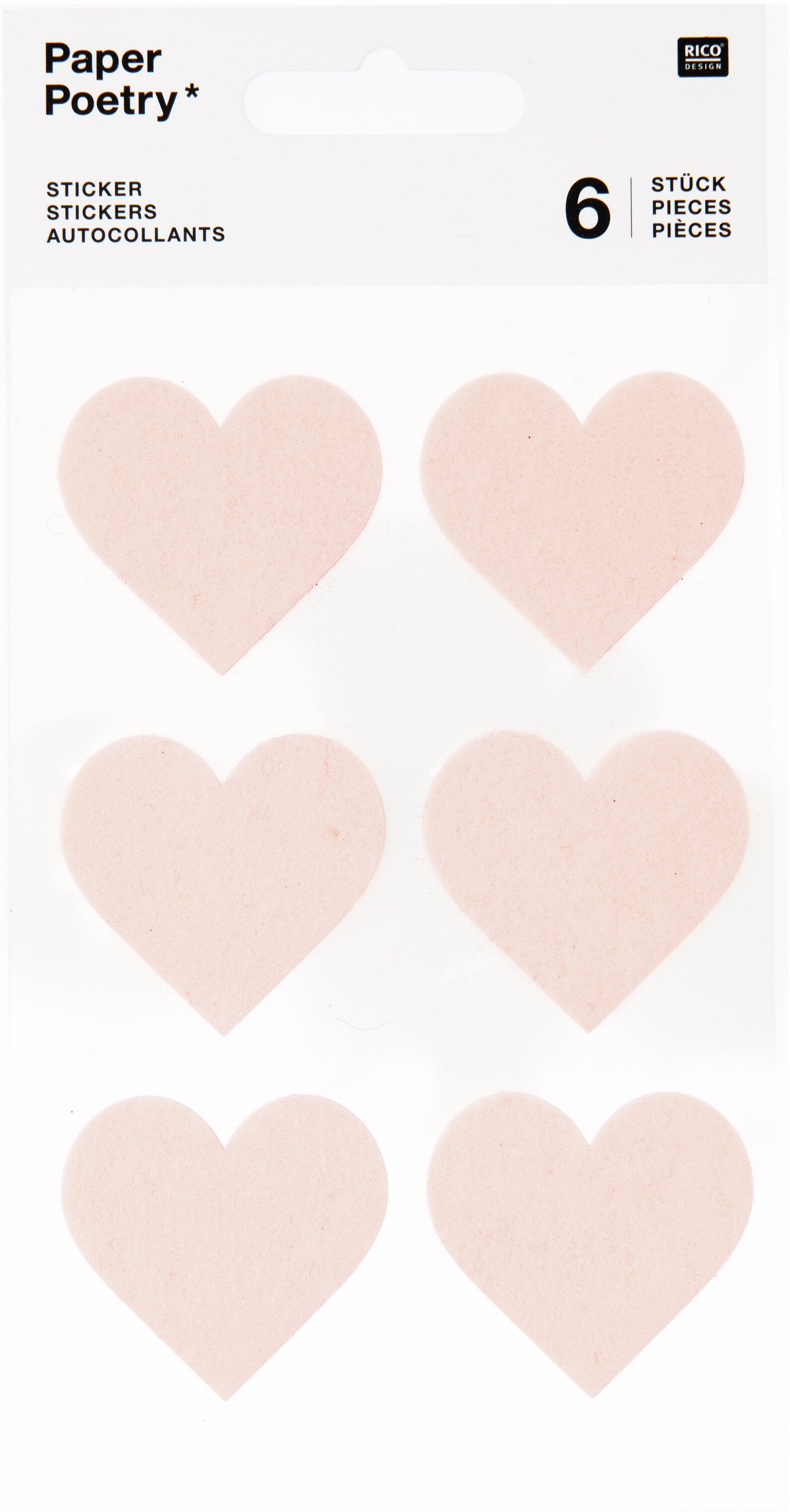 Rico Design Sticker Herzen, gross – 10 × 19 cm, puder – 1 Bogen/6 Sticker, Filz