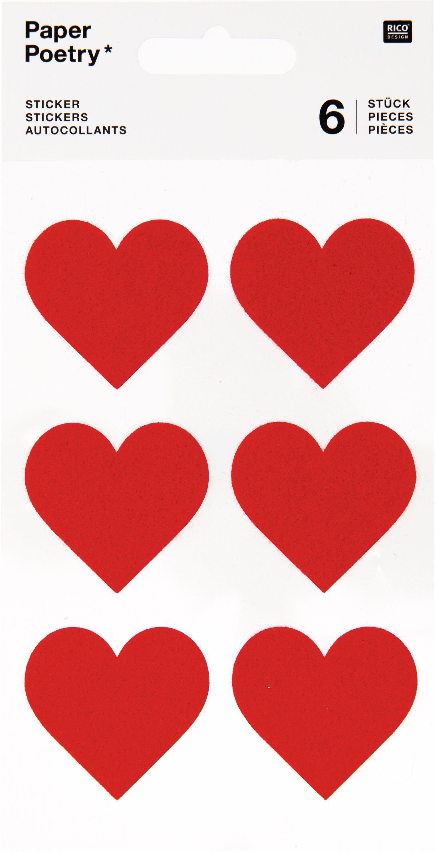 Rico design Filzsticker, Herzen, Rot, 6 Stk, 10 × 18,5 cm