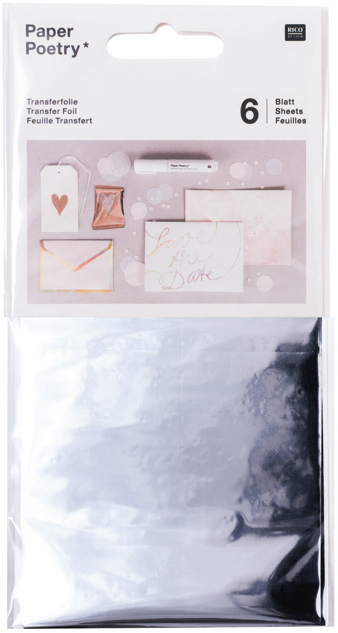 Rico design Transferfolie – 9 × 15 cm, silber – 6 Blatt