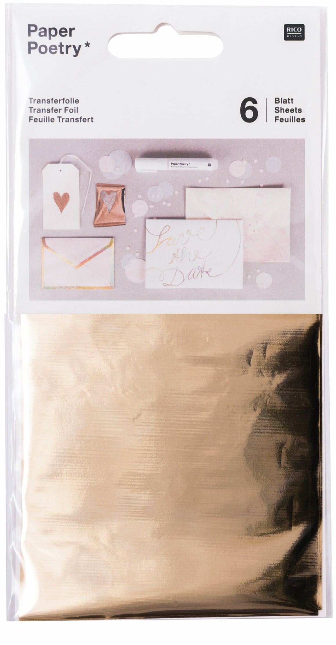 Rico design Transferfolie – 9 × 15 cm, Gold – 6 Blatt