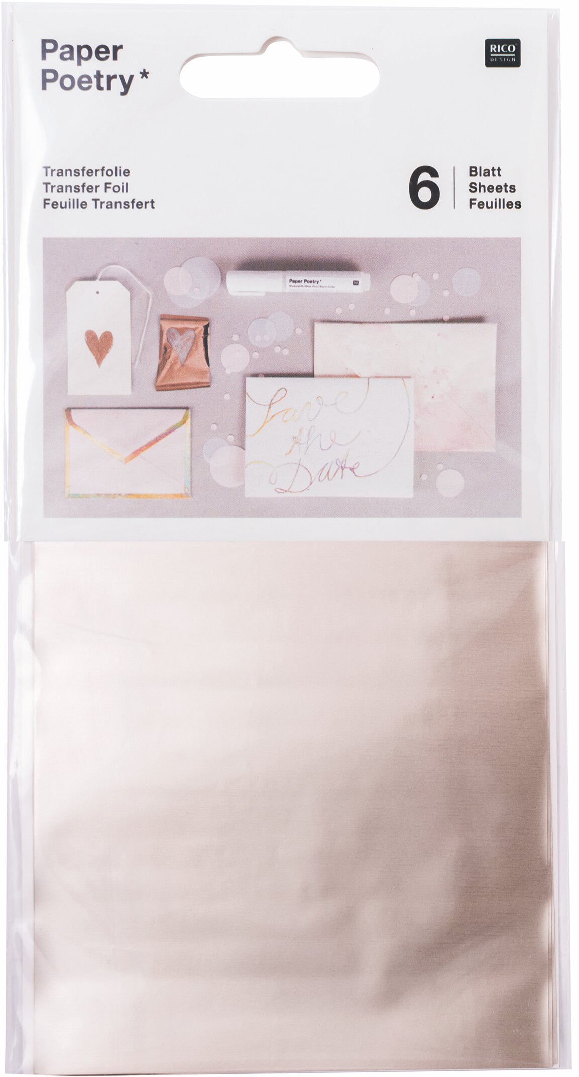 Rico design Transferfolie – 9 × 15 cm, champagner, metallisch – 6 Blatt