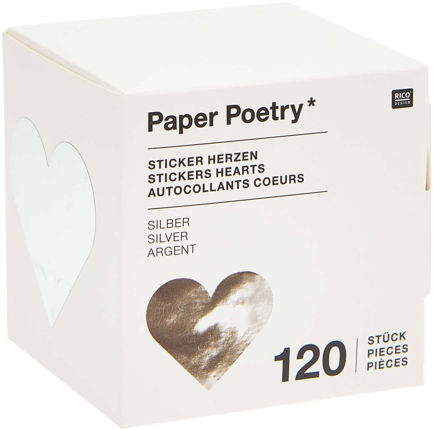 Rico design Sticker Herzen – 70 × 70 mm, silber, Hot Foil / holographisch – Papier