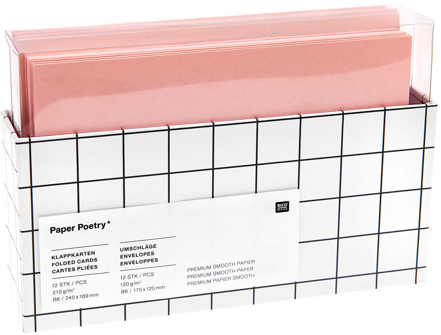 Rico design Karten-Set mit Couverts – B6, Papier 210 g/m², Sakura Mix, mehrfarbig – 12 Sets
