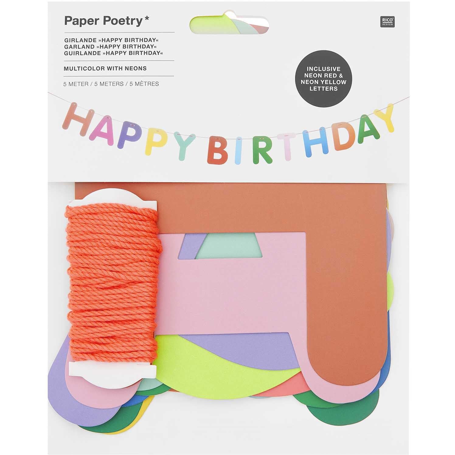 Rico design Girlande Happy Birthday – mehrfarbig – 5 m – Papier