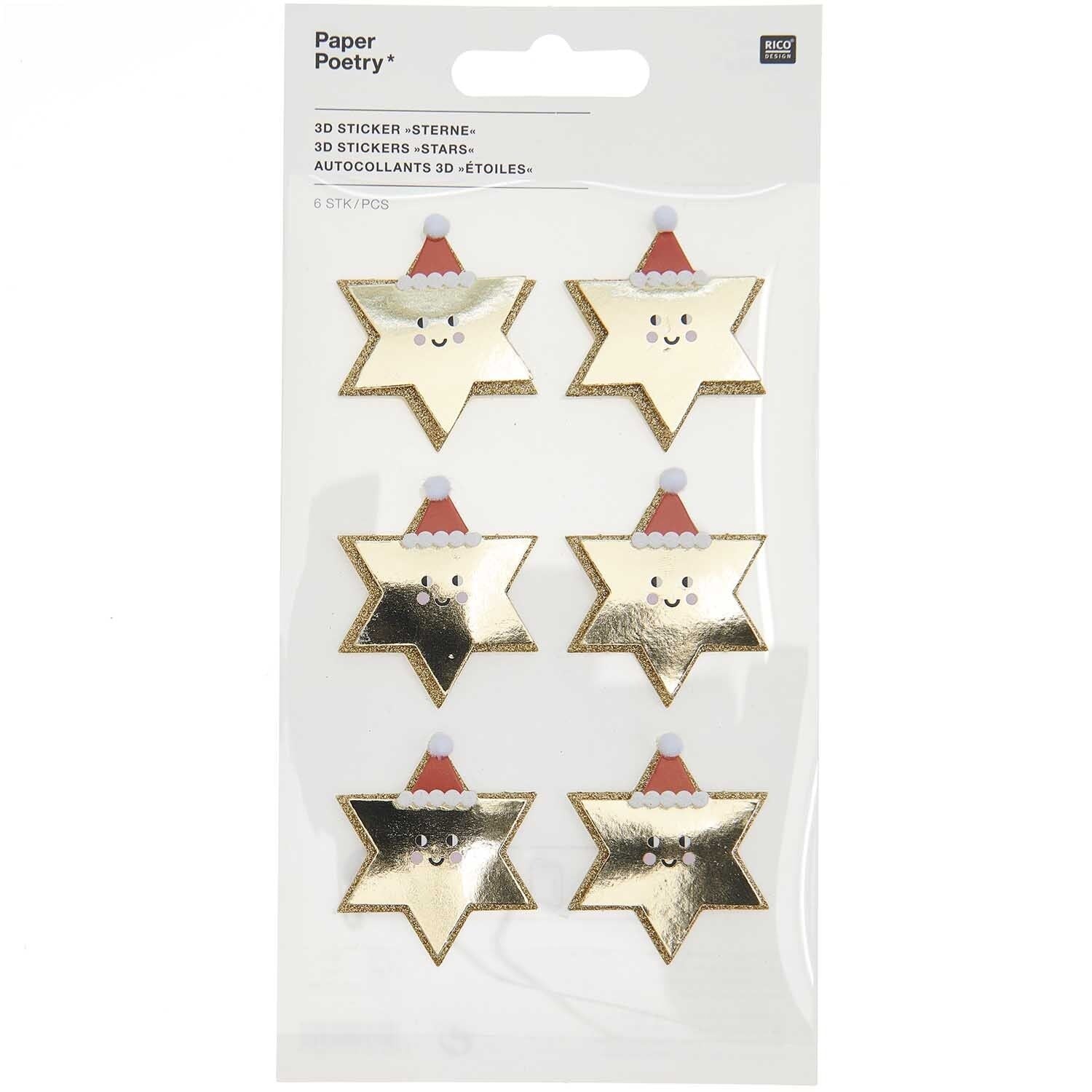 Rico Design Sticker 3D – 10 × 19 cm, Sterne, I love Christmas – 1 Bogen/6 Sticker