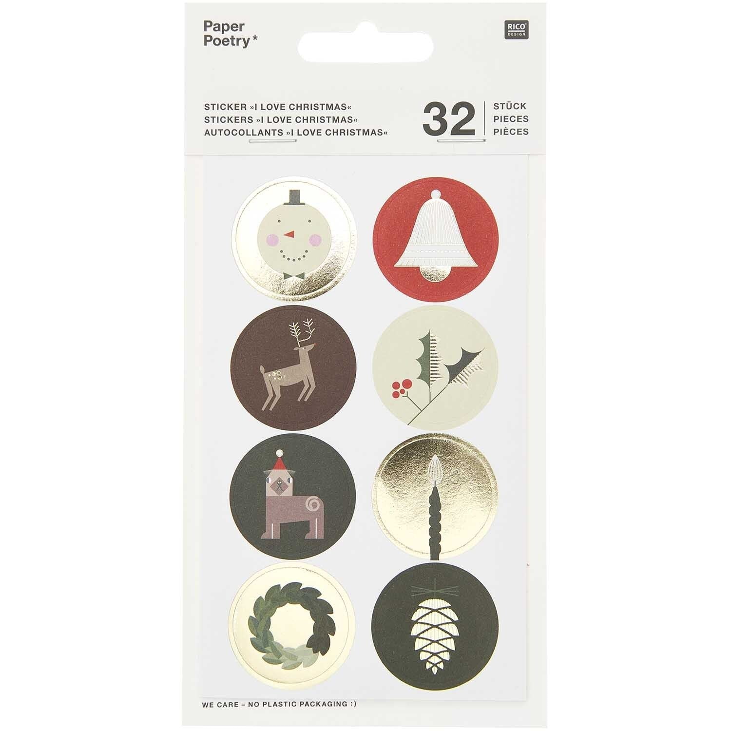 Rico design Sticker, I love Christmas, Hotfoil, 32 Stk (4 Bögen), 100 × 190 mm