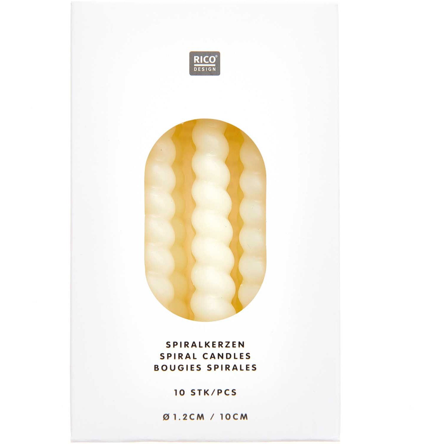 Rico design Spiralkerzen – Ecru – Ø 1,2 cm × 10 cm – Paraffin – 10 Stk