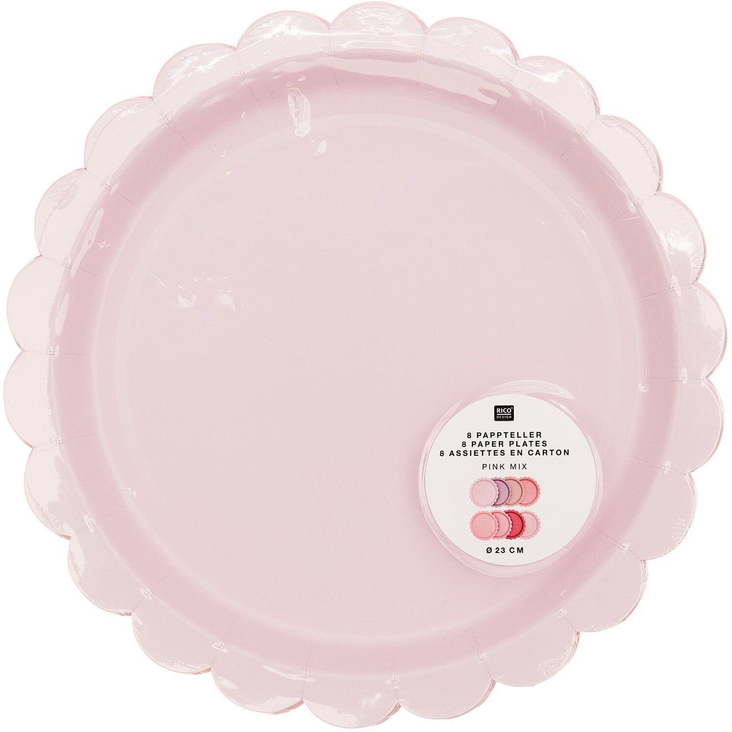 Rico design Teller, Papier/Karton – Ø 24 cm, rosa Mix – 8 Stk.