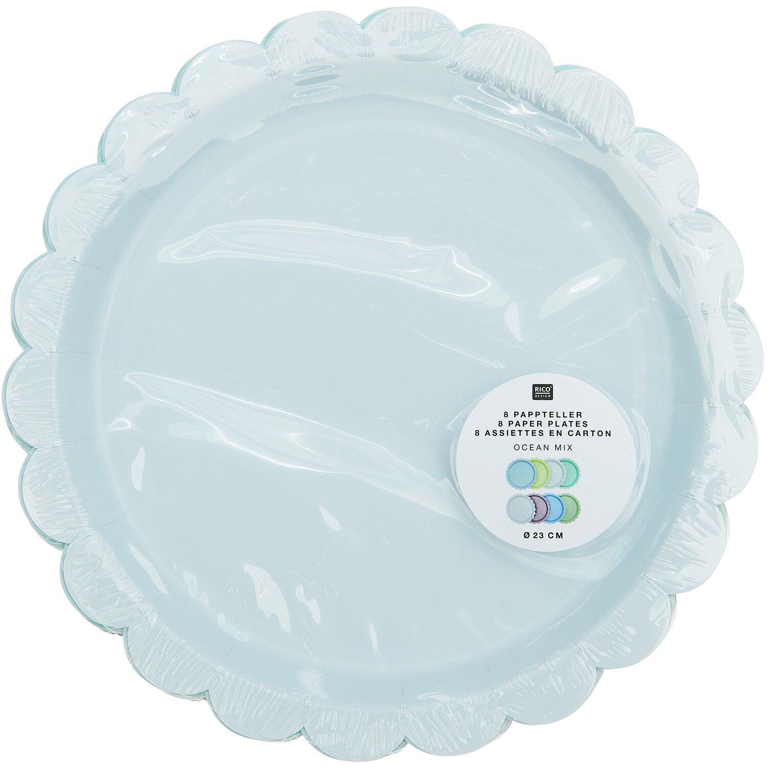 Rico design Teller Ozean Mix, Papier/Karton – Ø 24 cm – 8 Stk.