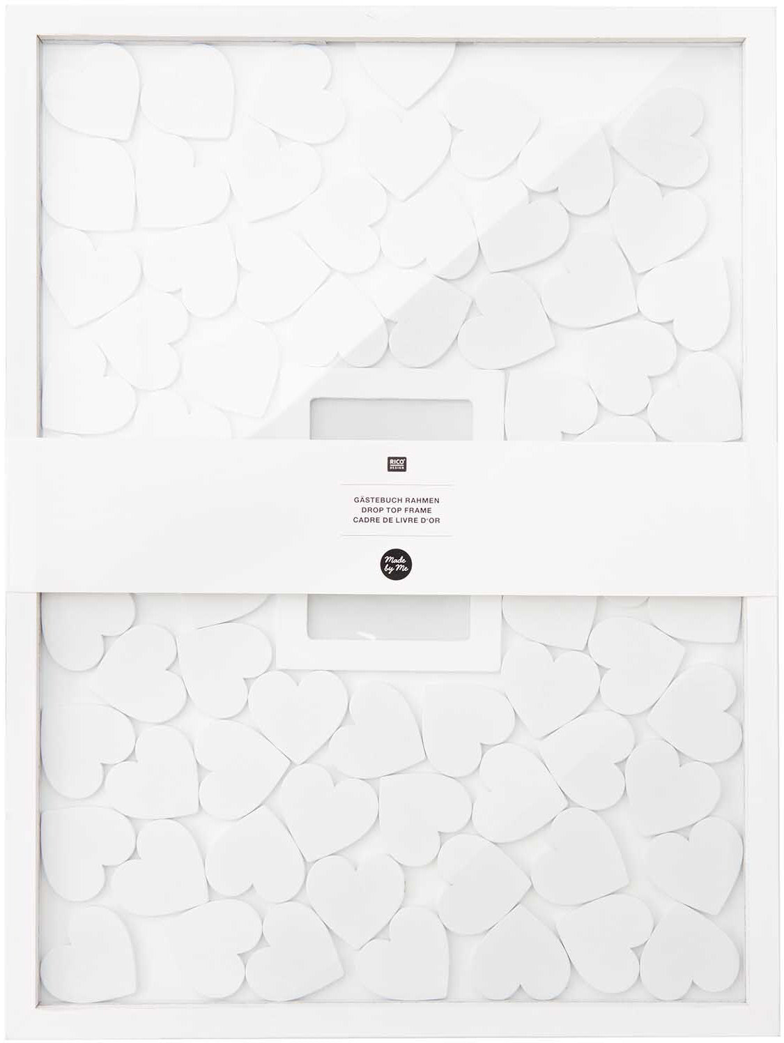 Rico design Gästebuchrahmen – für 30 × 40 cm – Holz, weiss – inkl. 70 Holzherzen