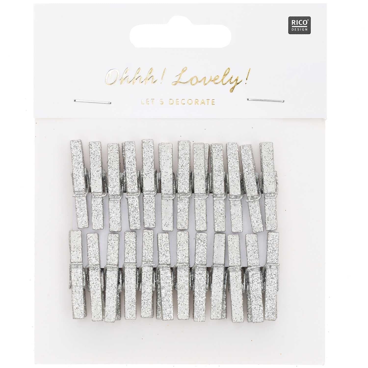 Rico design Holzklammer, 3 cm, Glitzer, Silber