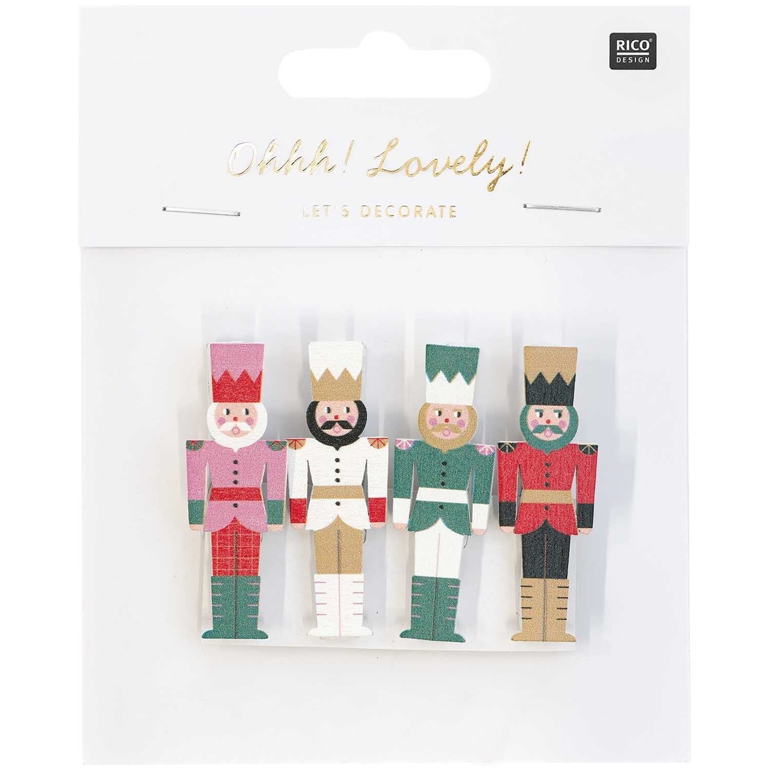 Rico design Deko-Clips Nussknacker, Holz, Mehrfarbig, 4,8 cm