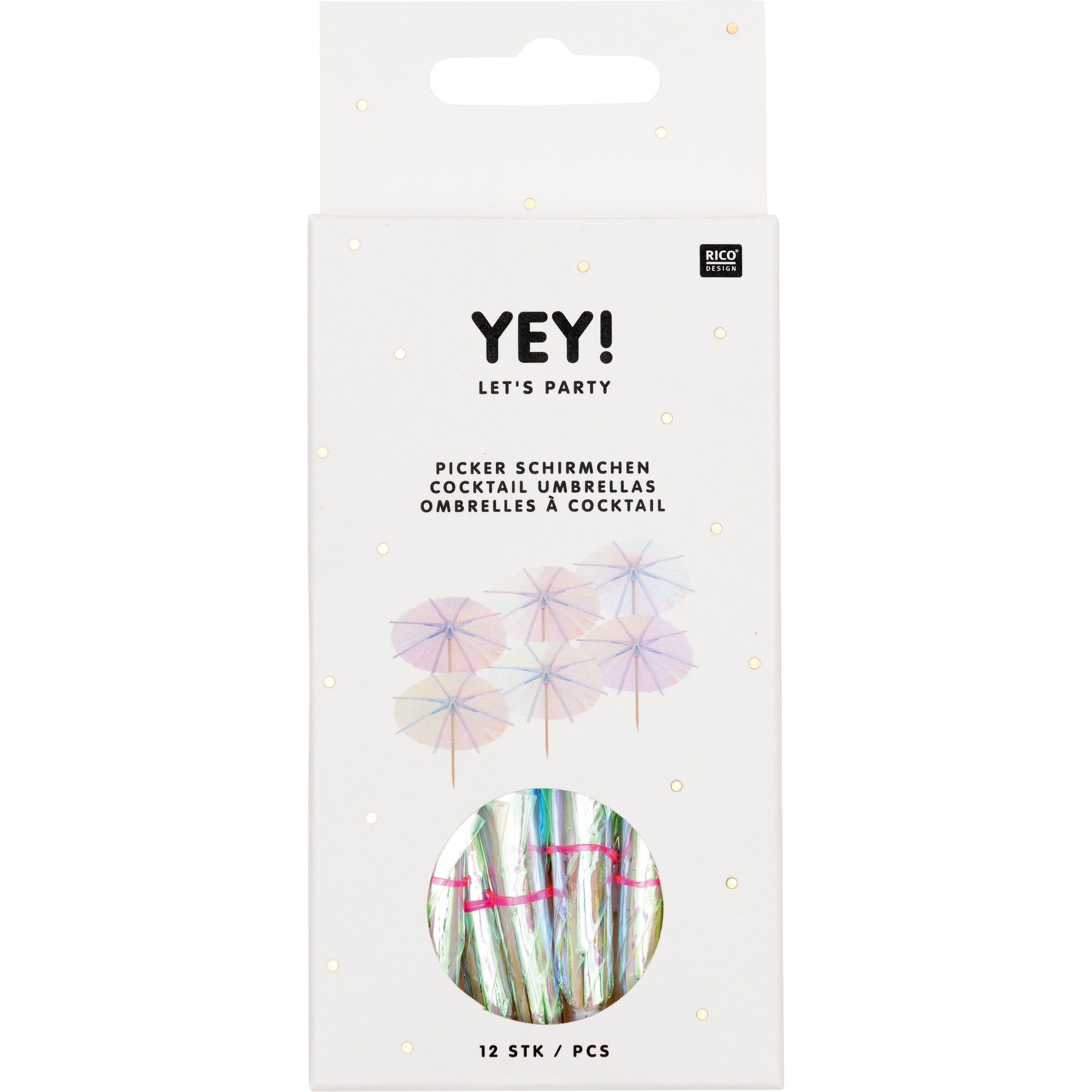 Rico design Party-Schirmchen irisierend – transparent – Ø 8,3 cm × 10 cm – 12 Stk