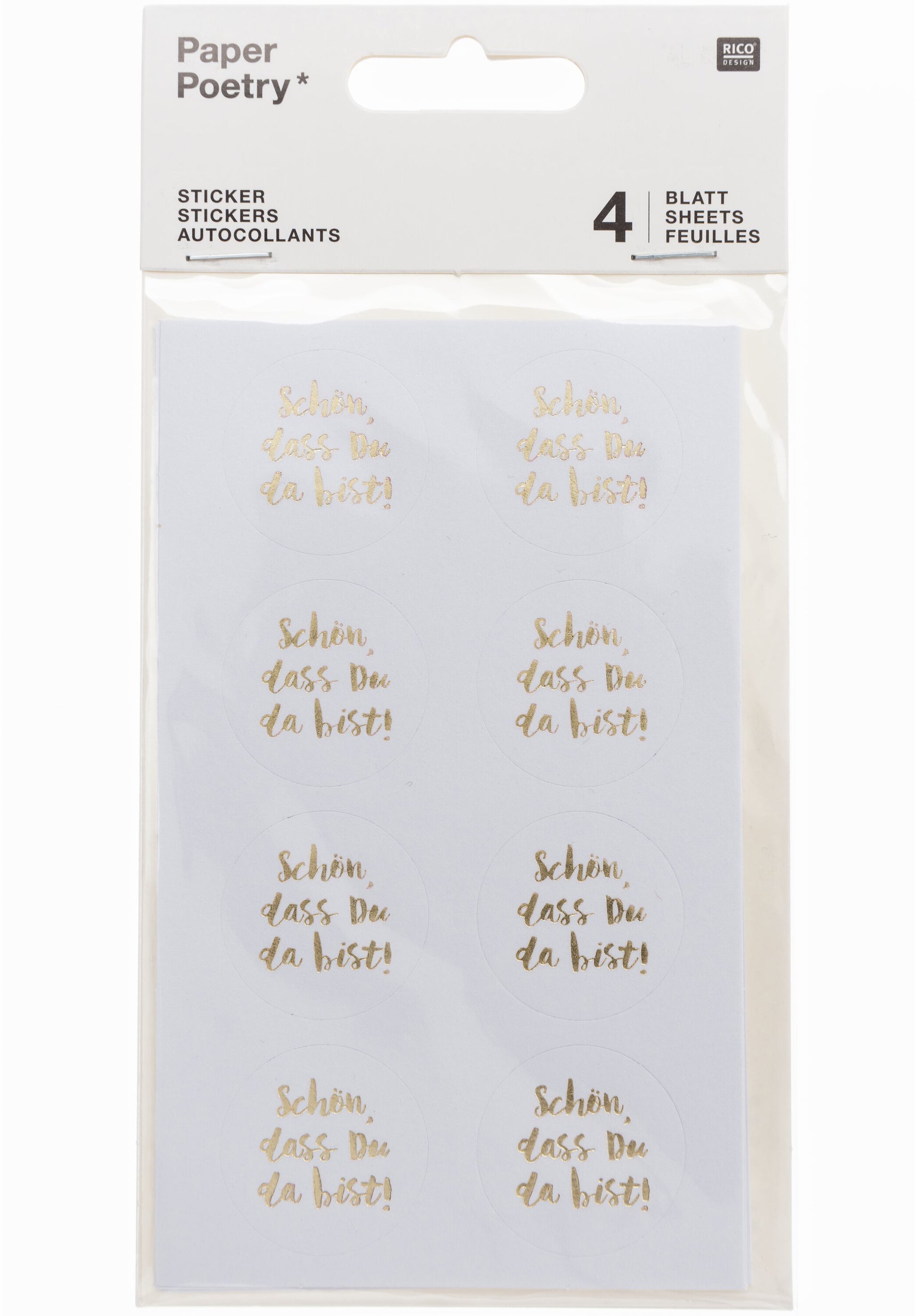 Rico design Sticker – 9,5 × 19 cm, weiss, Schön, dass du da bist (goldene Schrift)