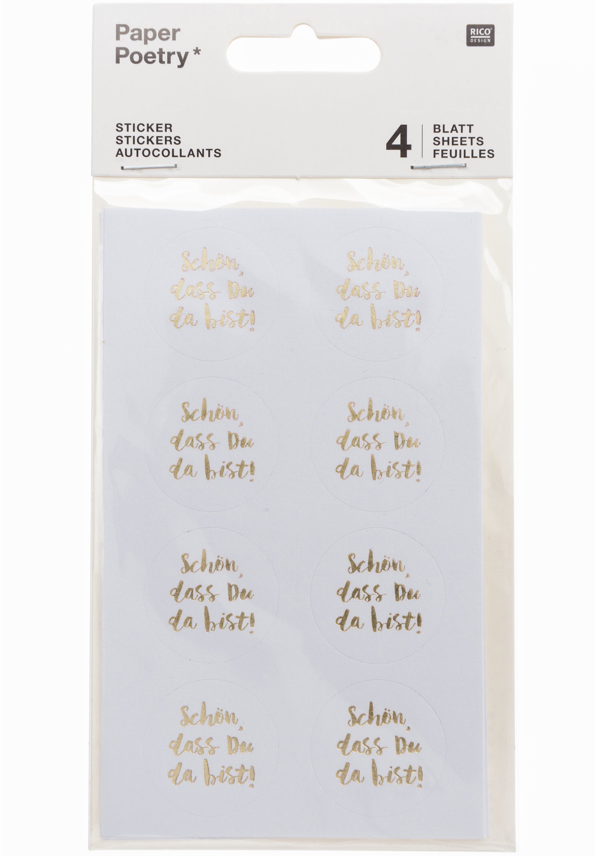 Rico design Sticker – 9,5 × 19 cm, weiss, Schön, dass du da bist (goldene Schrift)
