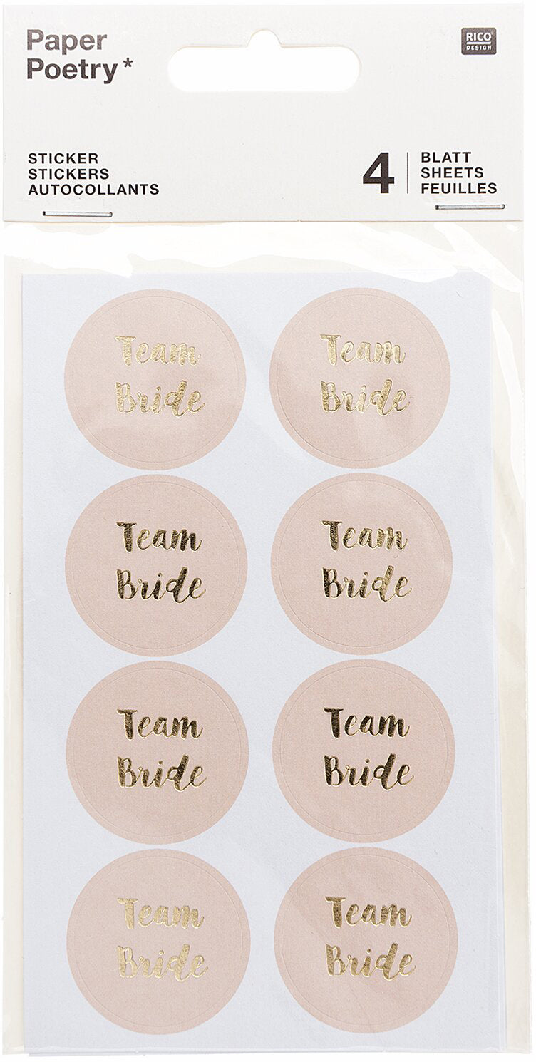 Rico Design Sticker Team Bride – 9,5 × 19 cm, puder – 4 Bögen/32 Sticker