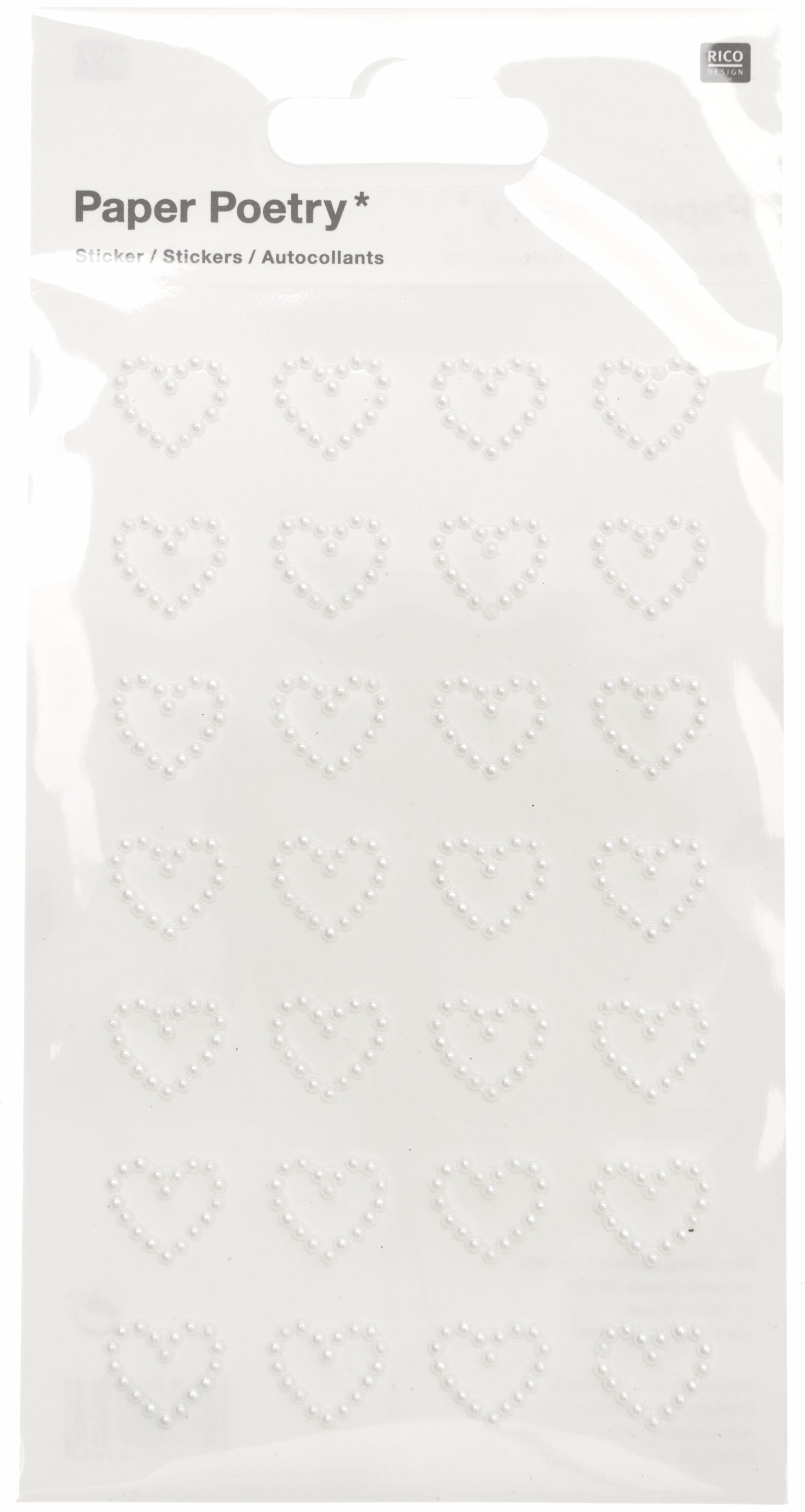Rico design Sticker – Perlensticker, 10 × 19 cm, weiss – 1 Bogen/28 Sticker