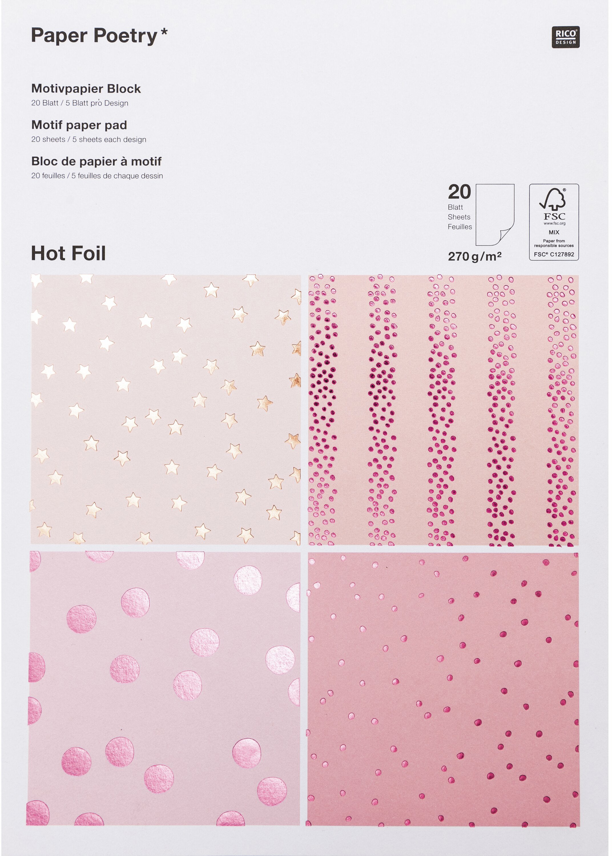 Rico Design Designpapierblock Hotfoil – A4, Beeren-Mix, 270 g/m²