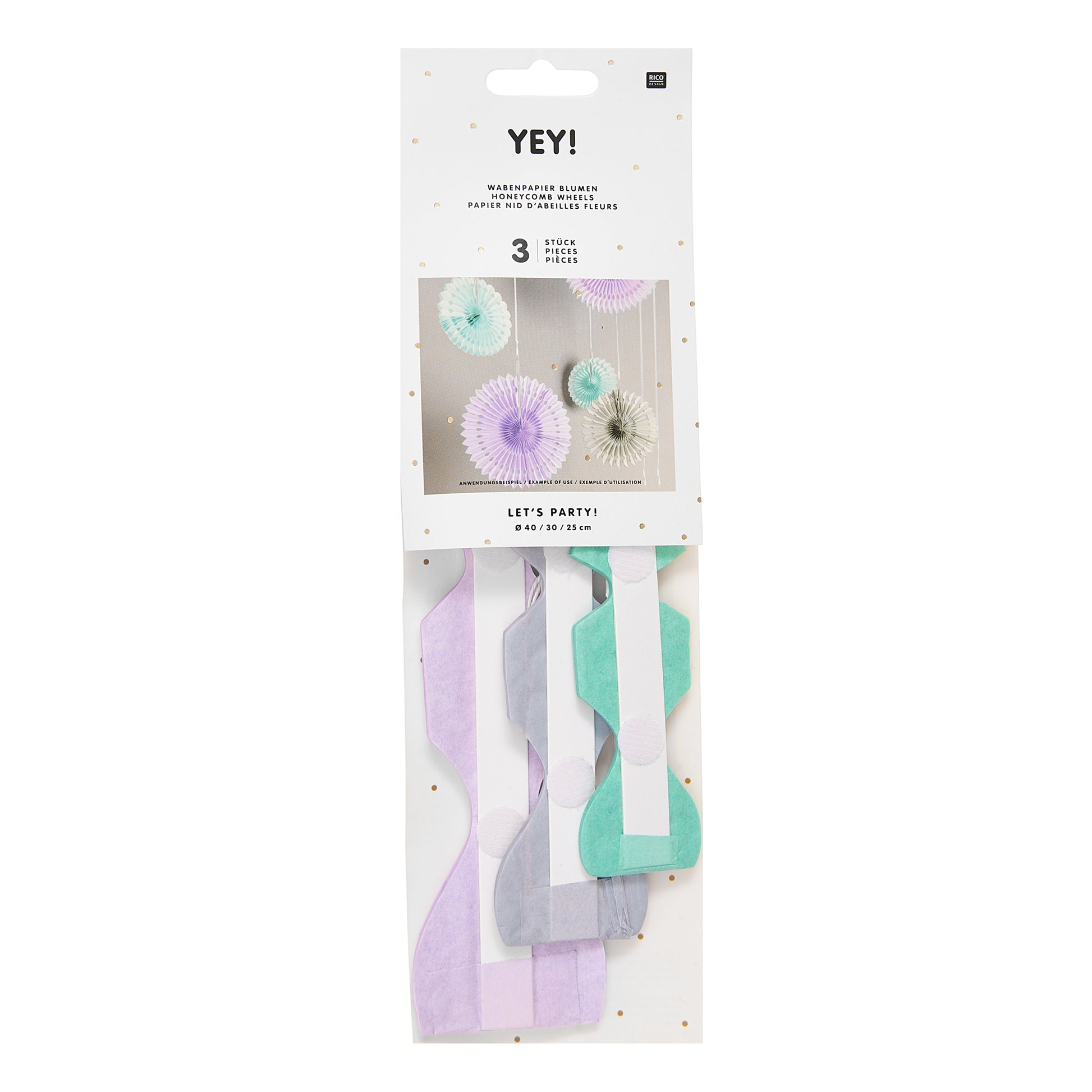 Rico Design Wabenpapier Blumen – Pastell – Ø 25, 30, 40 cm – Papier – 3 Stk