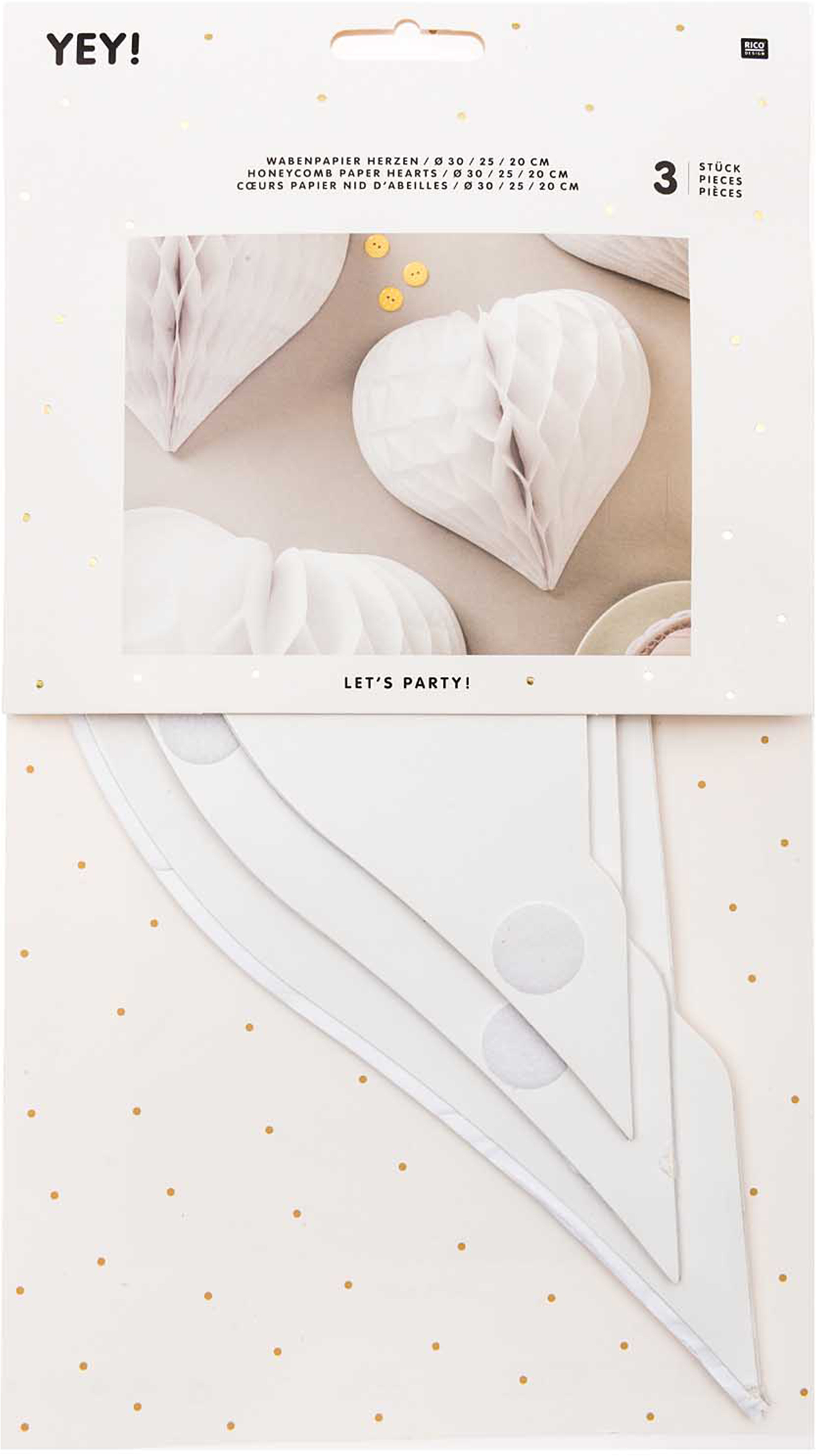 Rico Design Wabenpapier Herzen – Weiss – Ø 20/25/30 cm – Papier – 3 Stk