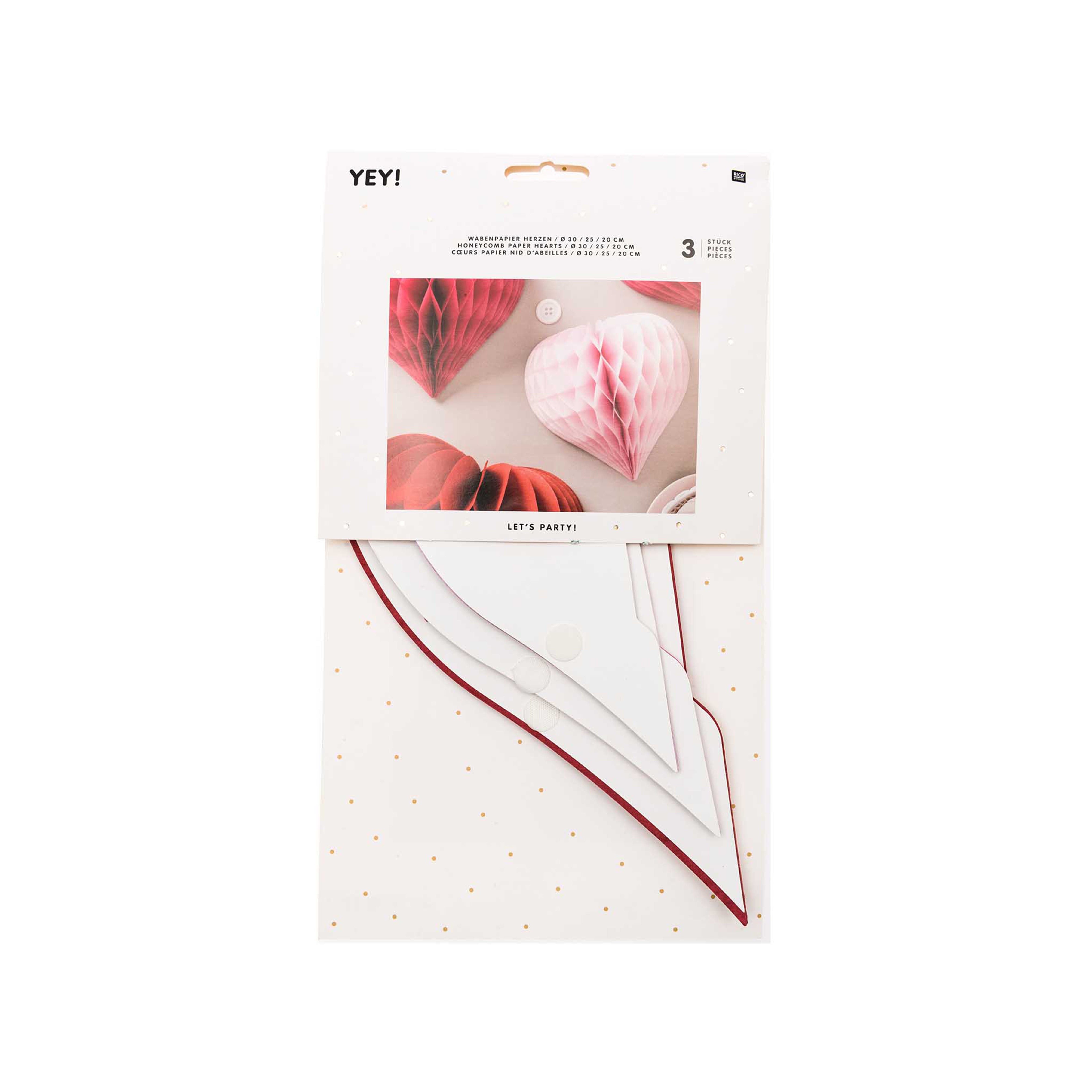 Rico Design Wabenpapier Herz – rot – Ø 30/25/20 cm – Papier – 3 Stk