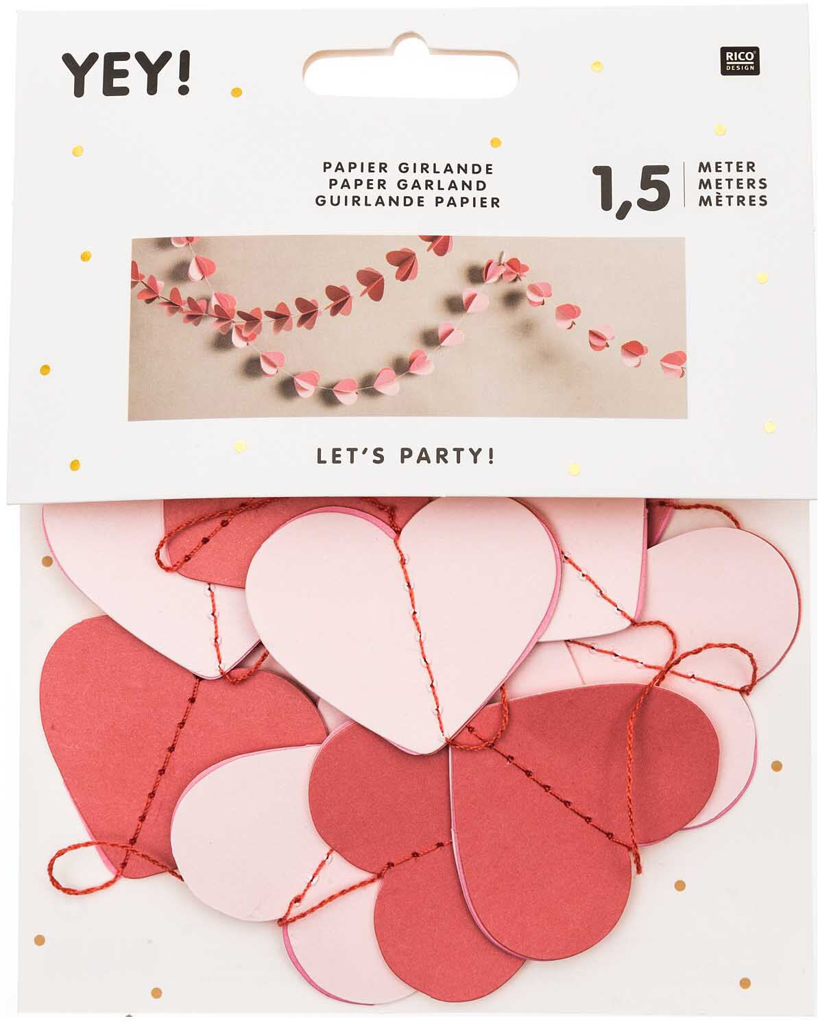 Rico design Girlande Herzen – rot – 2 × 16,5 cm – Papier