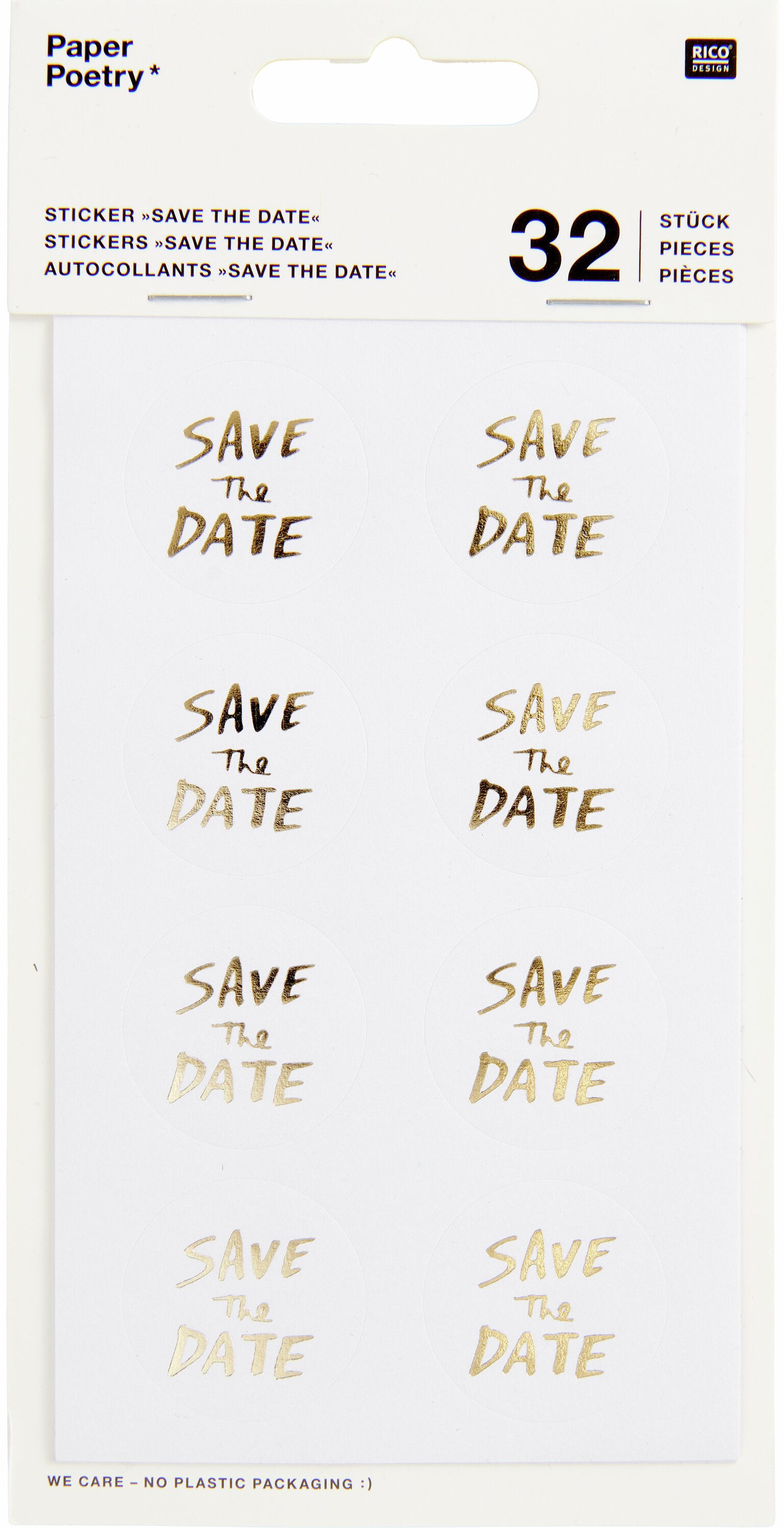 Rico design Sticker Save the Date – Ø 3 cm, gold, Hot Foil – Papier