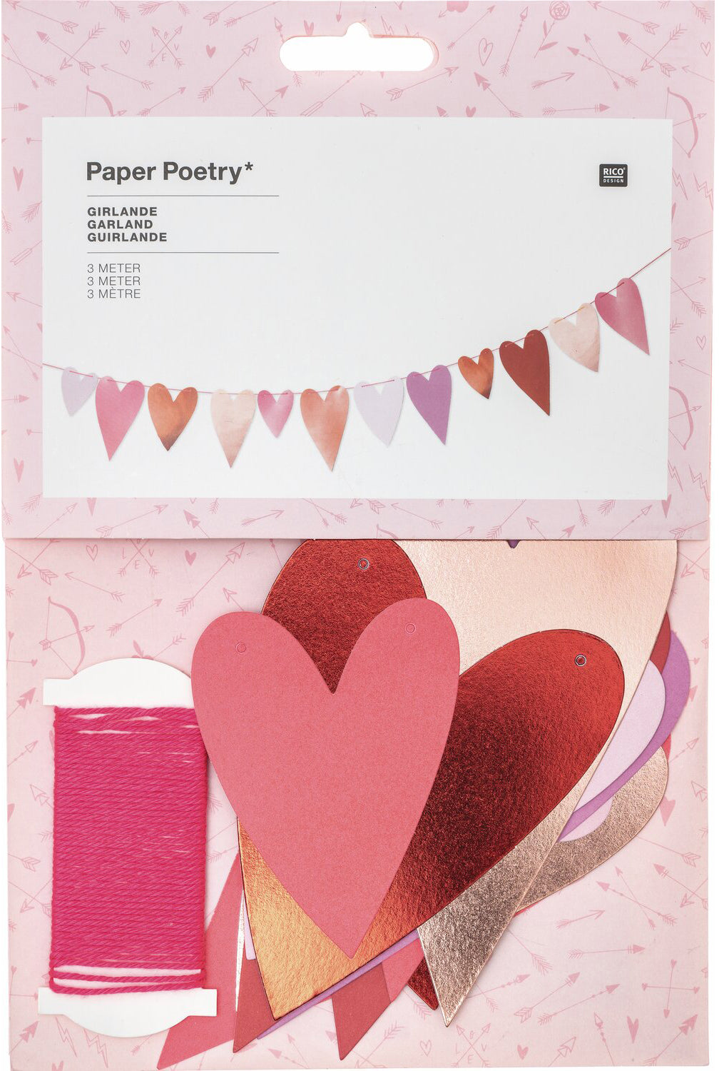 Rico Design Girlande Herzen – mehrfarbig – 18 × 21 cm – Papier – mit Hot Foil