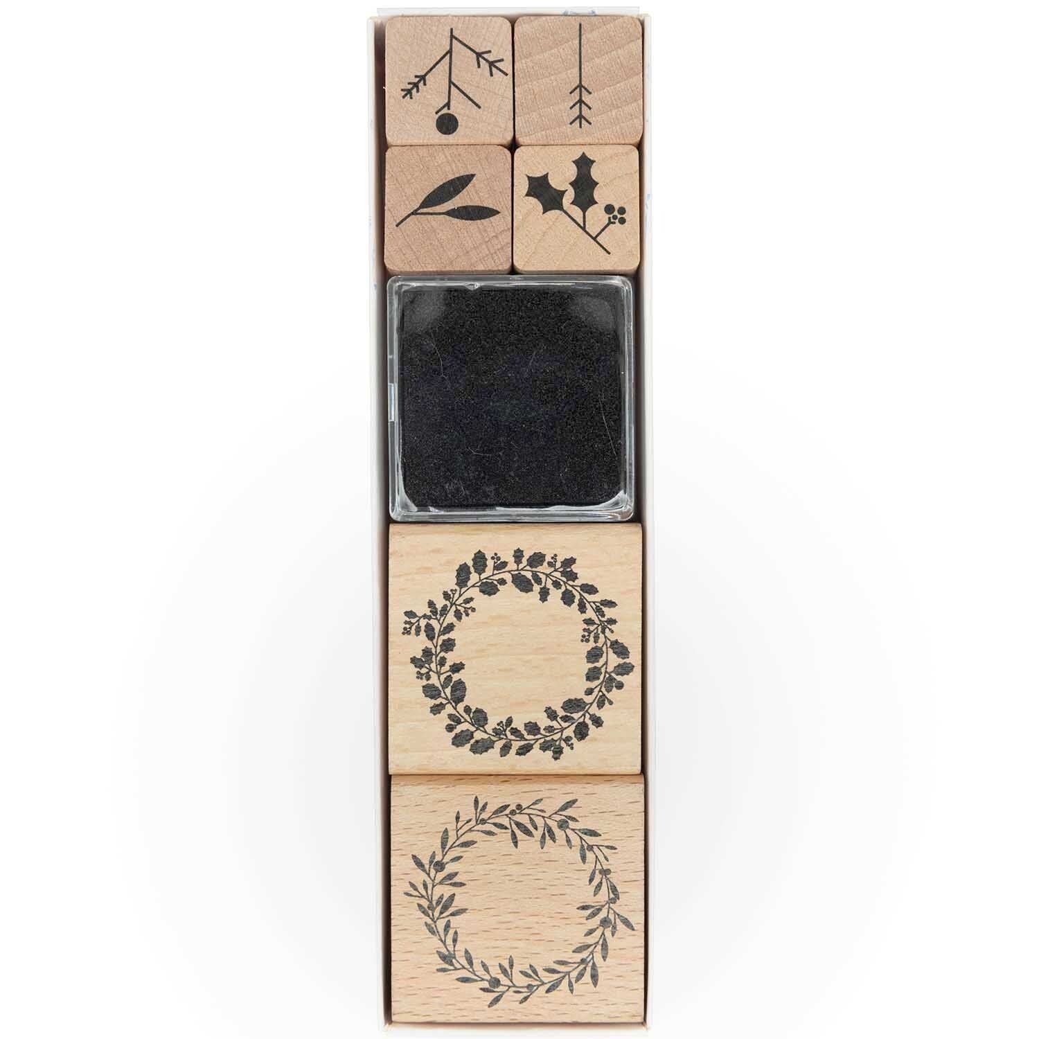 Rico design Stempel-Set – XMAS Mistelzweig – 7 Stempel, 1 Schwarzes Stempelkissen