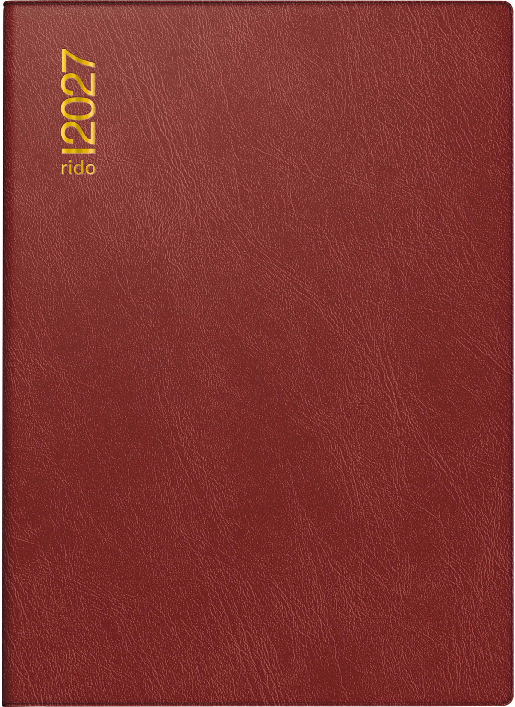 Ridoide TECHNIK III – Tagesagenda 2027, 1 Tag/1 Seite, 10,5 × 14,5 cm, PVC, Bordeaux