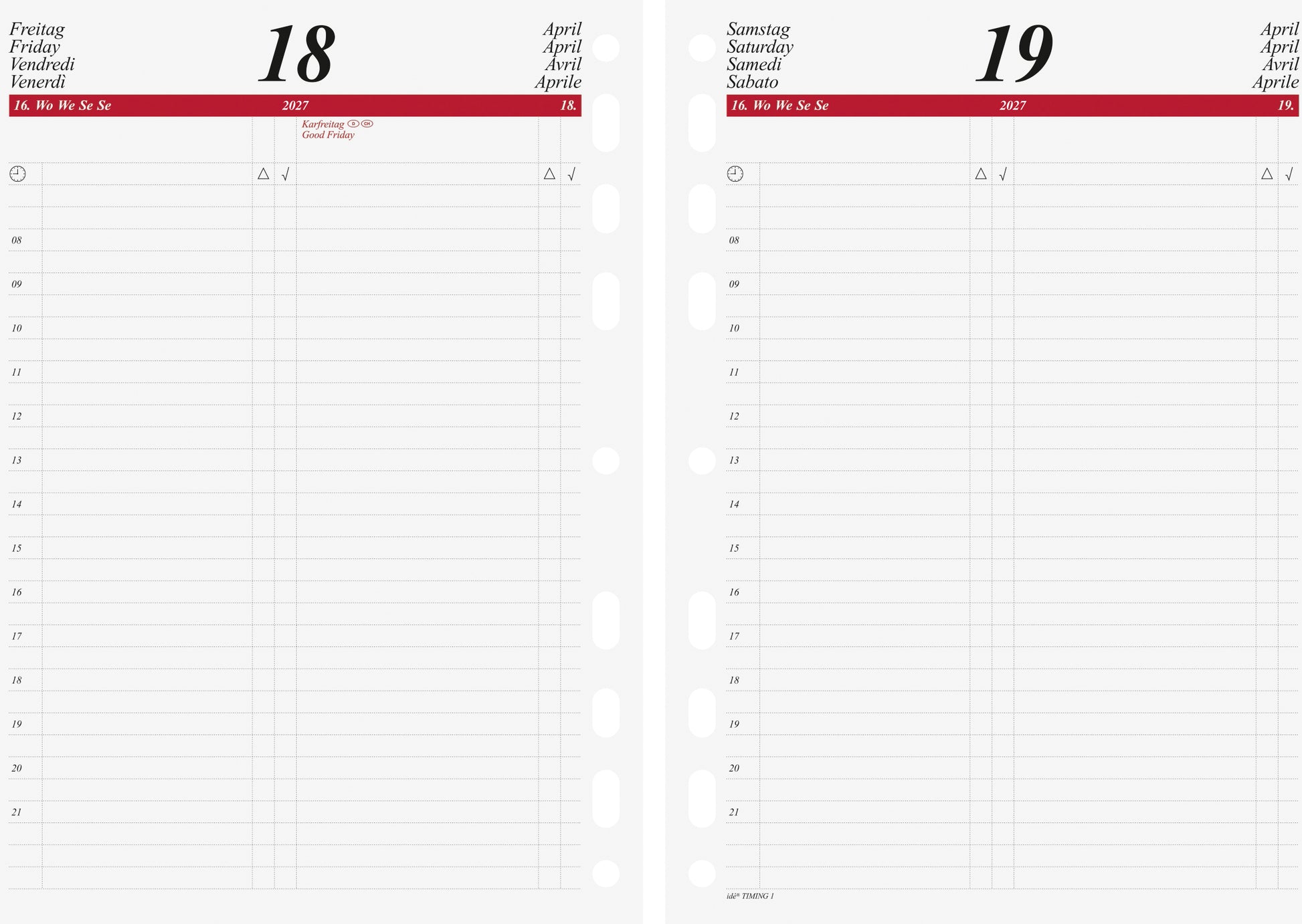 Ridoide Timing 1 – Kalendereinlage 2027, 1 Tag/1 Seite, A5, für TIMING 1