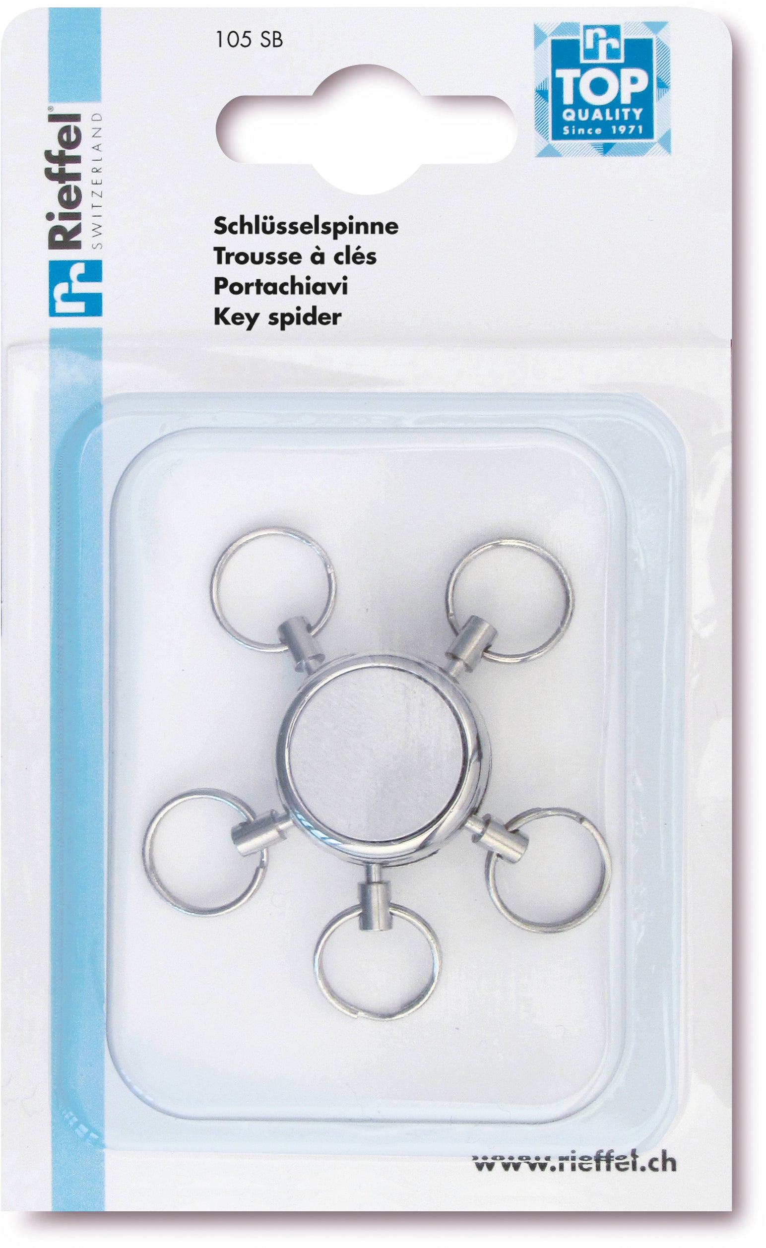 Rieffel switzerland Rieffel Schlüssel-Organizer Key Spider A10064 – 5 Ringe, Vernickelt, 140 × 85 × 20 mm