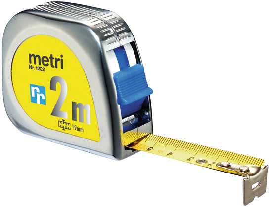 Rieffel Rollmeter – 2 m, 19 mm Band, mm/cm, Gelb/Silber, Gürtelclip