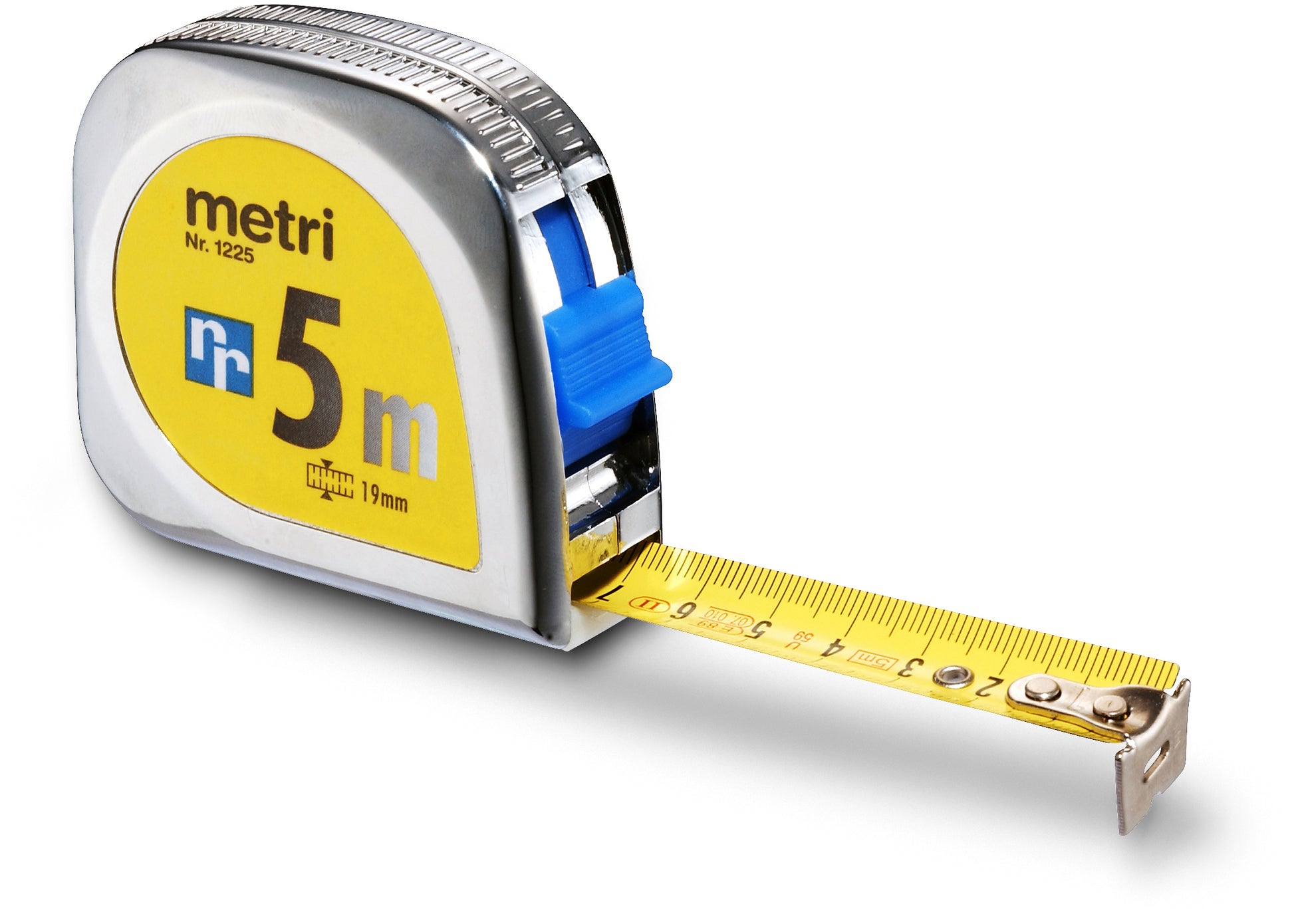 Rieffel Rollmeter 1225 SB – 5 m, 19 mm Band, ABS-Gehäuse, Gelb/Silber, Gürtelklemme