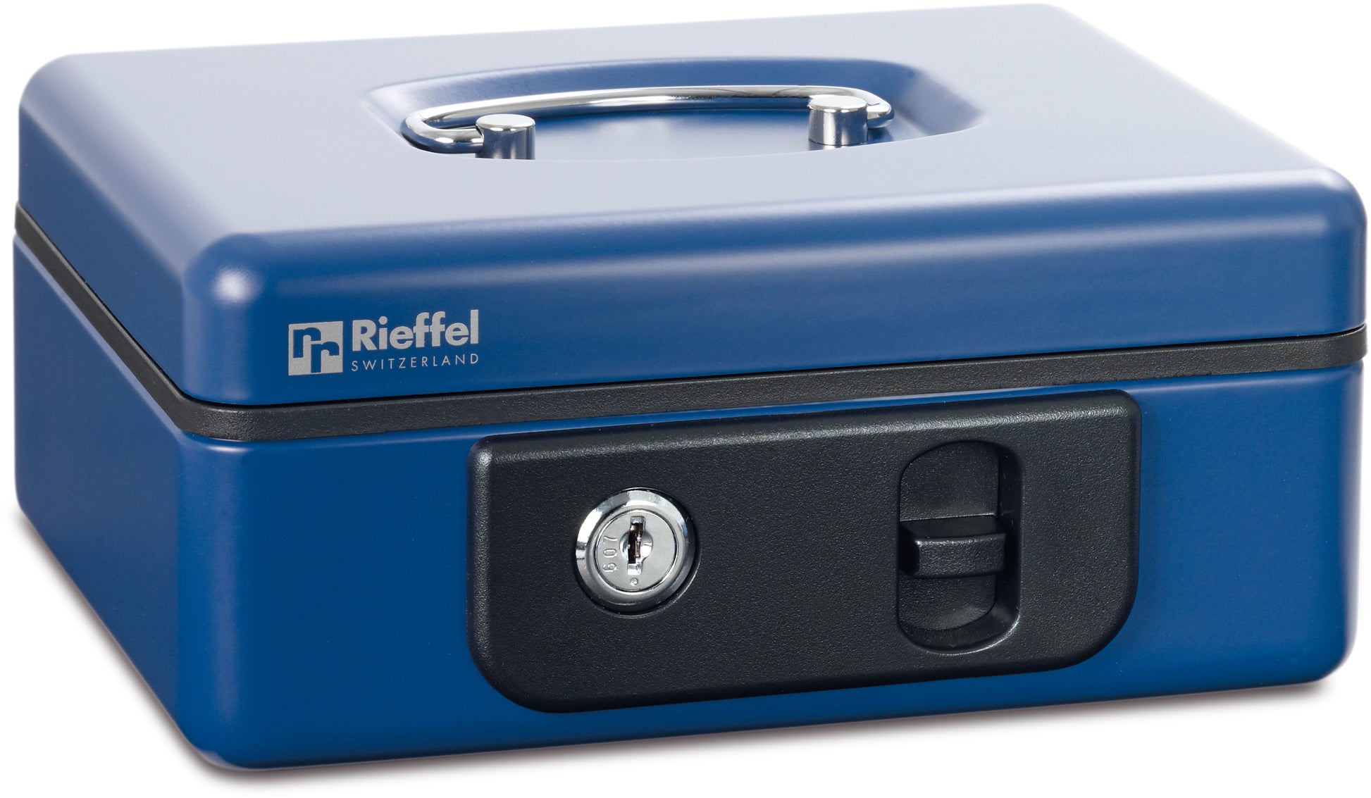 Rieffel DeLuxe 3 A13184 – Geldkassette mit herausnehmbarem Münzeinsatz, 230 × 185 × 86 mm, Blau