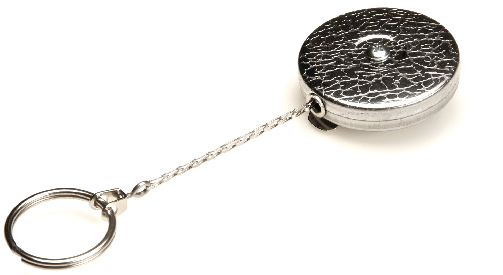 Rieffel Schlüsselanhänger Schlüsselrolle A15262 – Kevlarseil, automatischer Rückzug, Chrom