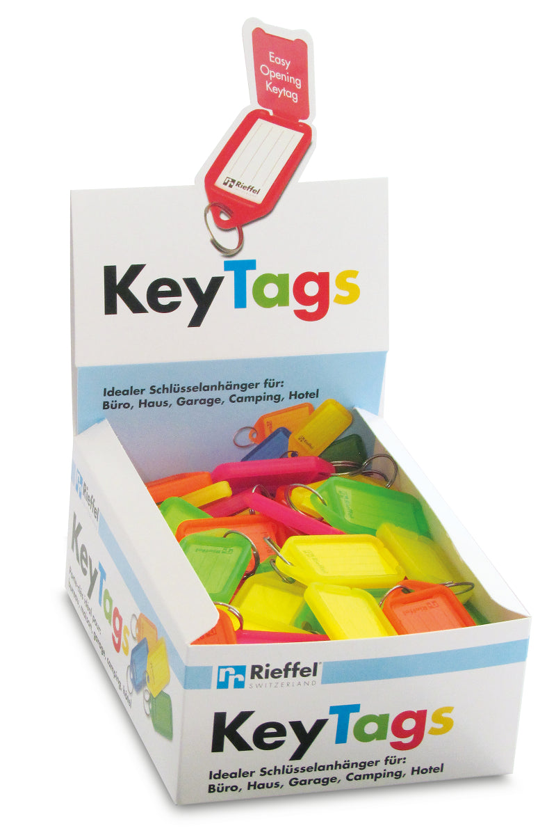 Rieffel Schlüsselschild – beidseitig, Kunststoff, sortiert, 38 × 22 mm, 100er-Pack
