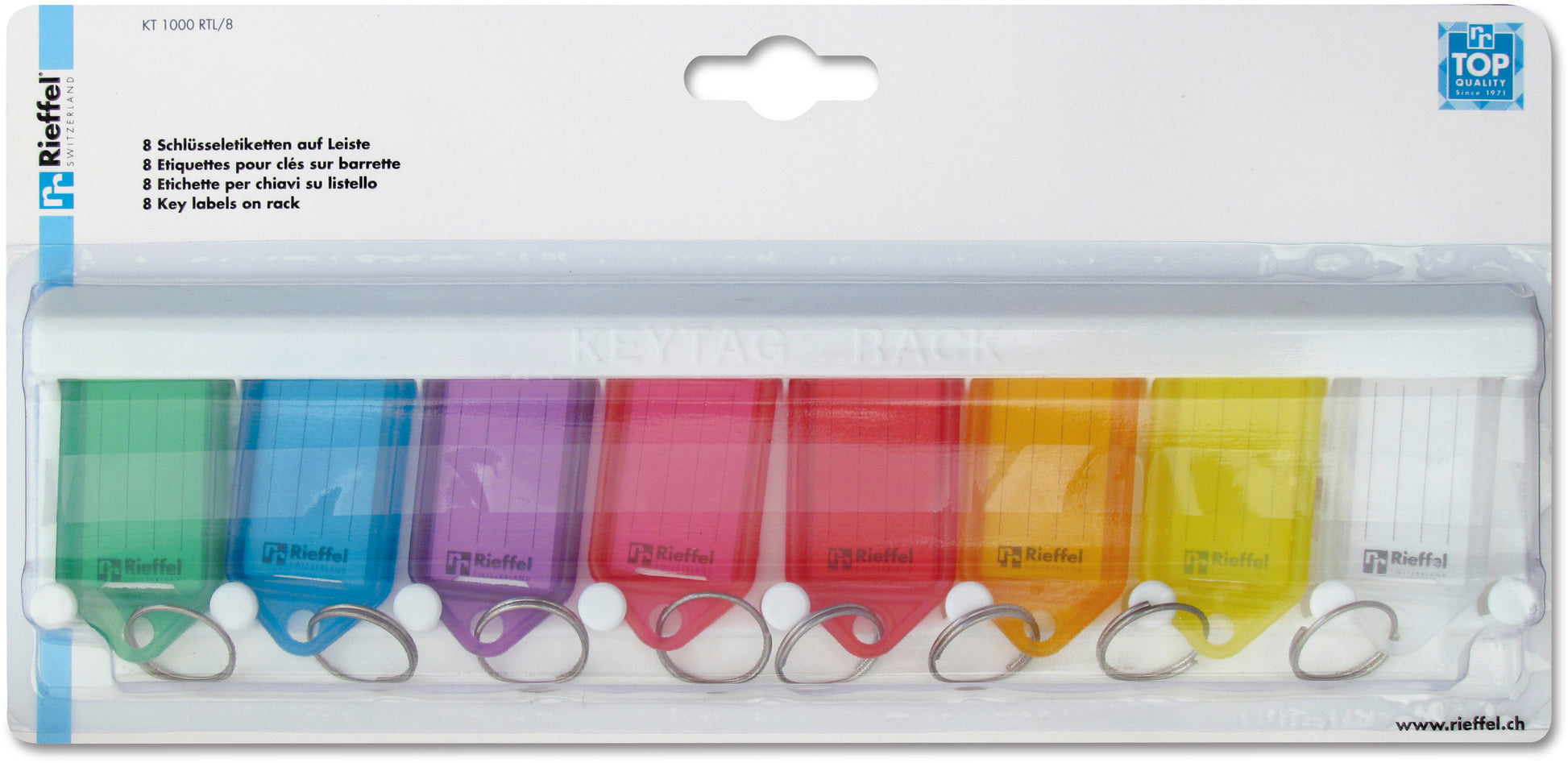 Rieffel Schlüsselschild Key Tag A15822 – beidseitig beschriftbar, mehrfarbig, 38 × 22 mm, 8er-Pack