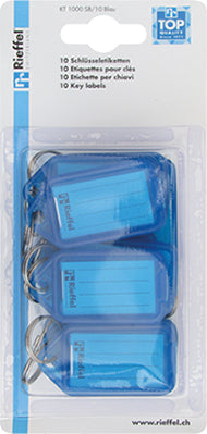 Rieffel KEYTAG Schlüsseletiketten – beidseitig beschriftbar, Blau, 38 × 22 mm, 10er-Pack