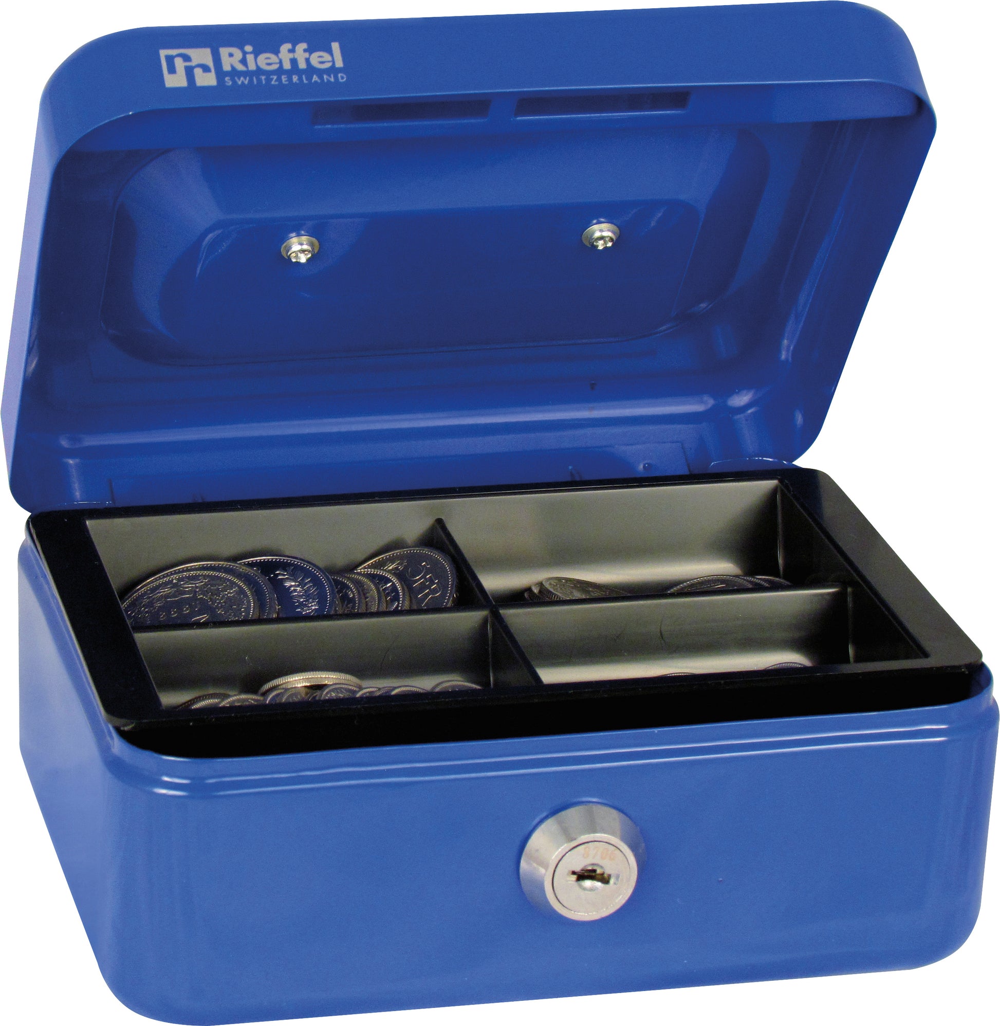Rieffel VT-GK 1 – Geldkassette mit Münzeinsatz, 123 × 157 × 72 mm, Blau