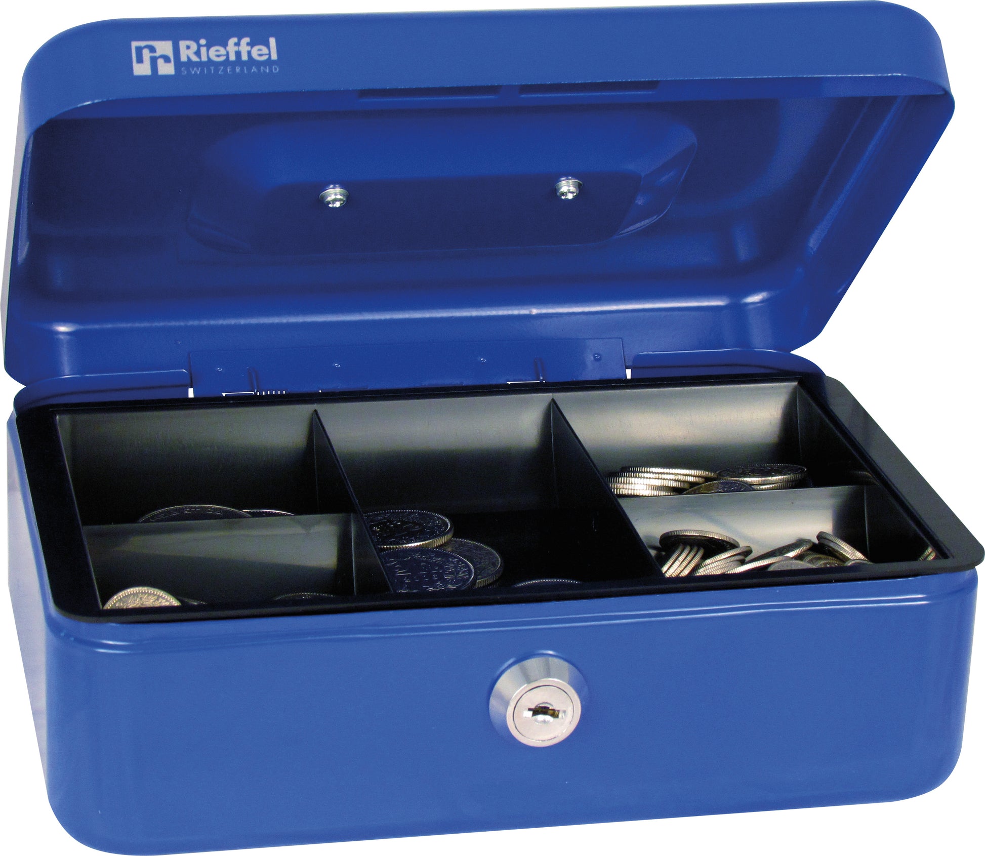 Rieffel VT-GK 2 – Geldkassette mit herausnehmbarem Münzeinsatz, 157 × 208 × 76 mm, Blau